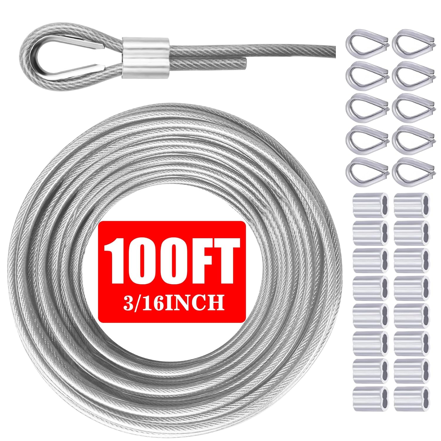 Stainless Steel Cable & Wire Rope 3/16" Vinyl Coated Steel Cable 50ft/100ft/150ft/200ft Length Ideal String Light Cable