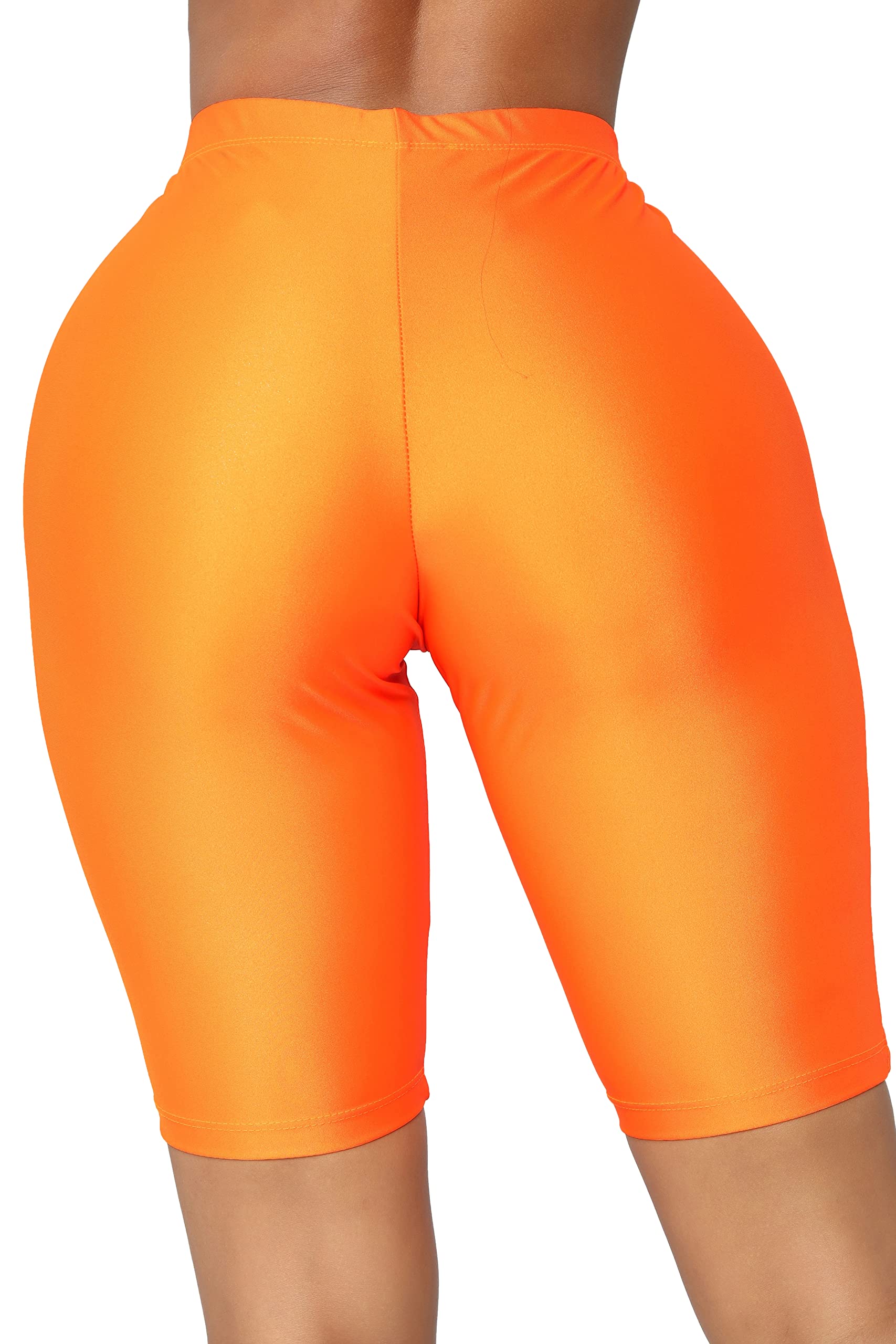 SUNFEXOY Biker Shorts for Women,High-Waisted Shiny Neon Bright Active Workout Yoga Pants Running Shorts Knee Length