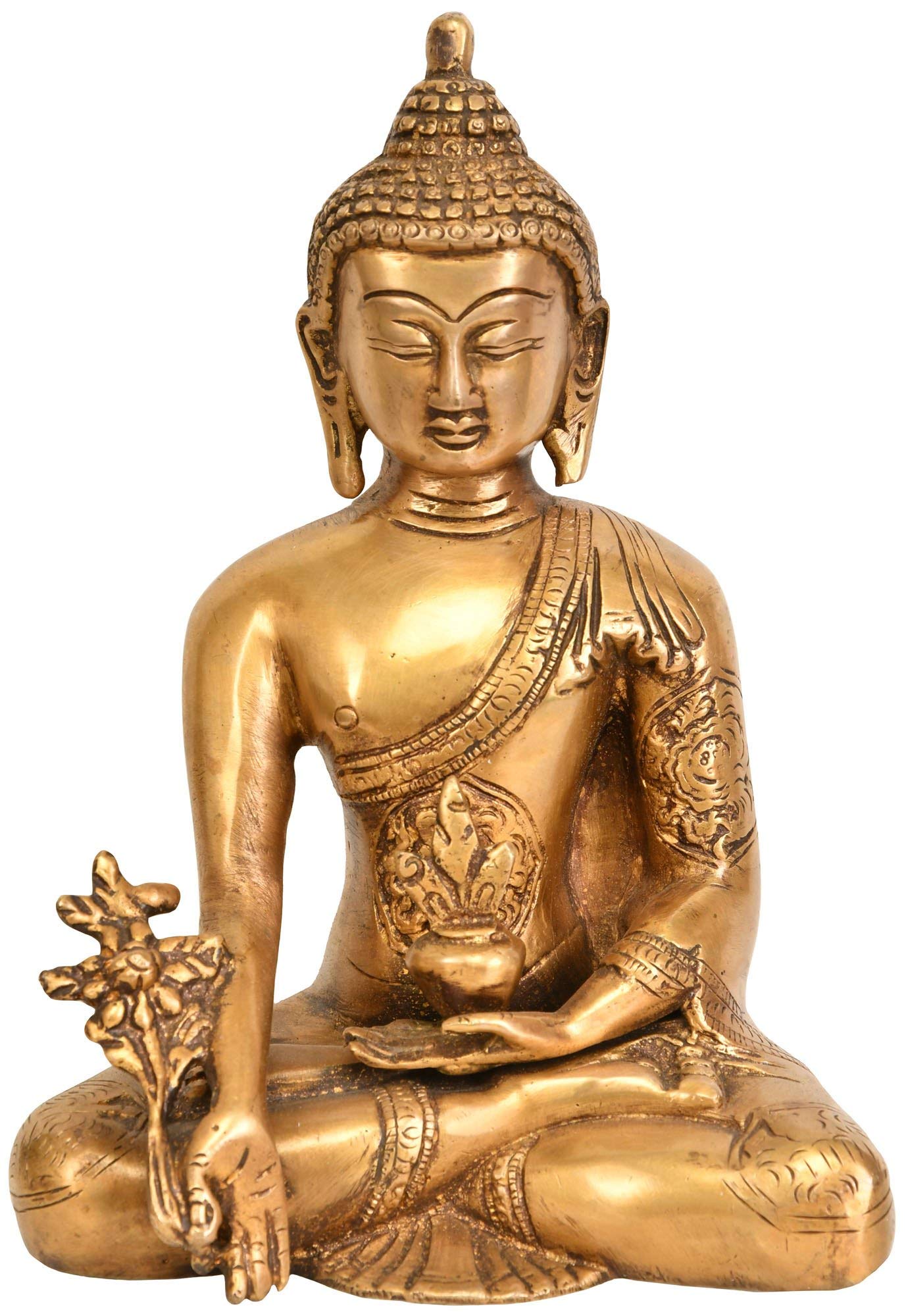 Exotic IndiaBuddha Brass Statue, Gold