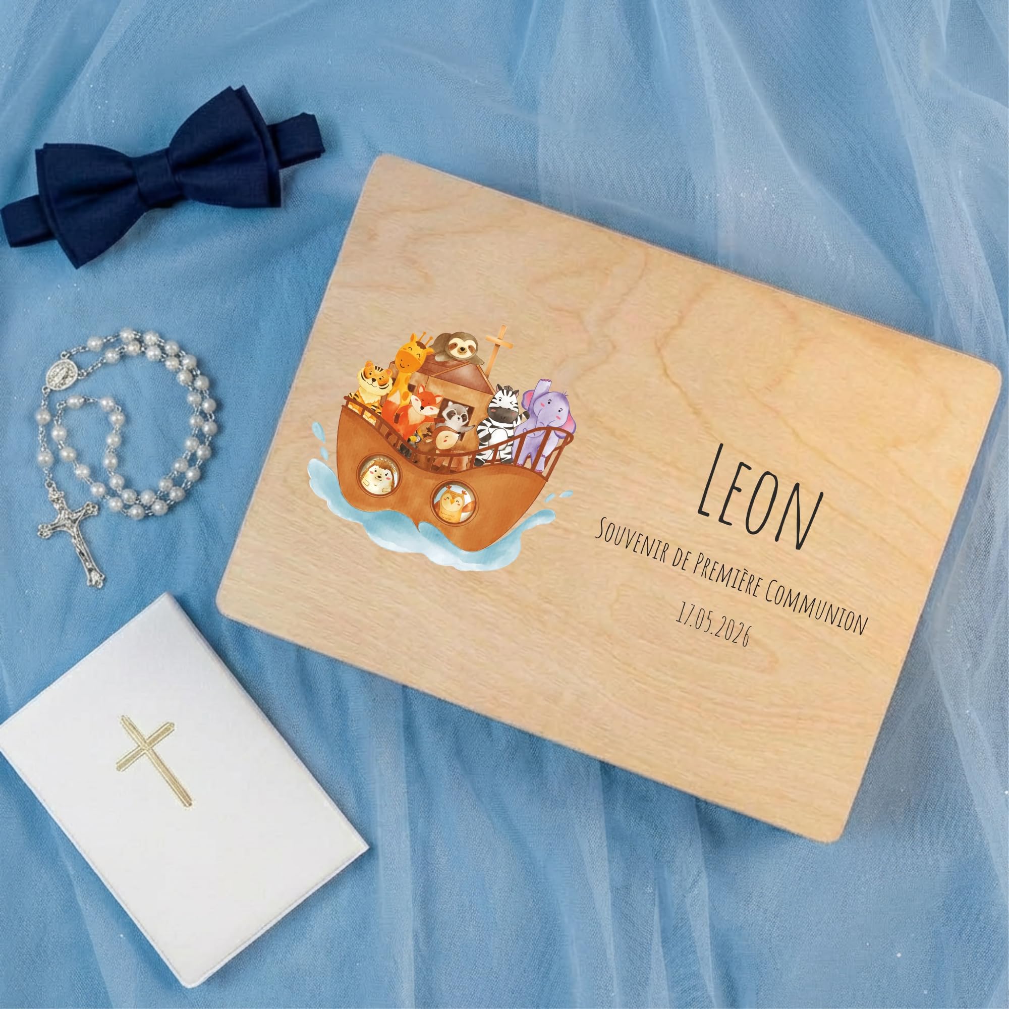 Boîte Souvenirs Communion Personnalisée Bois - Coffret Première Communion Calice Garçon Fille