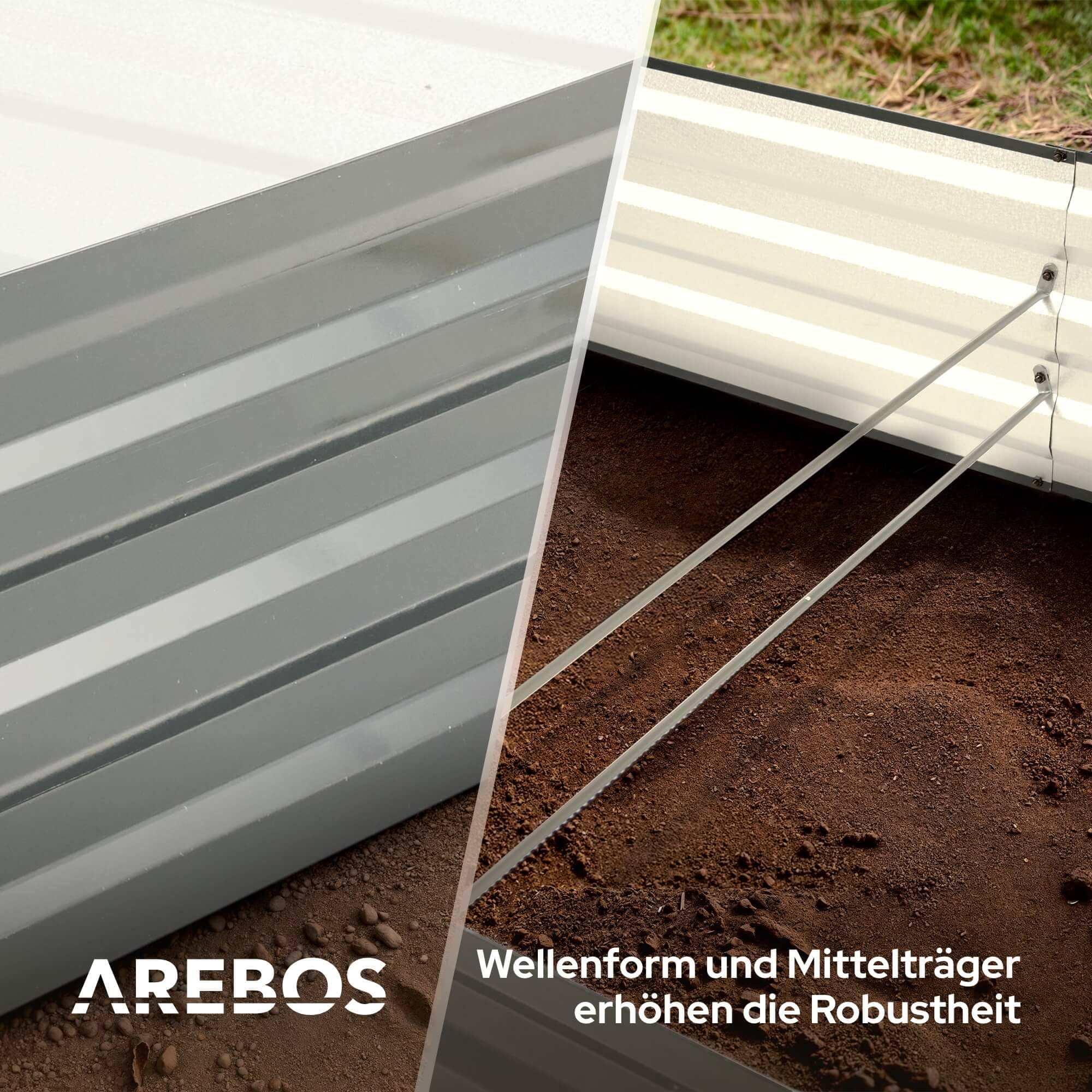Arebos Hochbeet Metall 2er Set 180x90x30 cm | Gartenbeet aus verzinktem Stahl | Pflanzbeet wetterfest & rostfrei | Rechteckiges Gemüsebeet für Garten & Terrasse | Hochbeet Bausatz ohne Boden