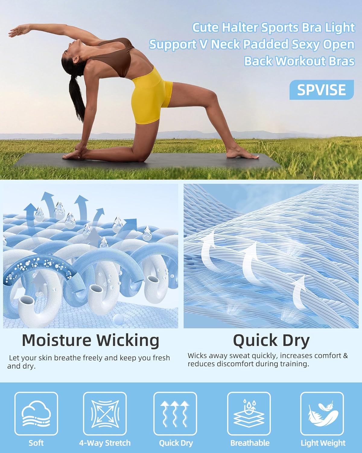 SPVISE Halter Sports Bras for Women Padded Yoga Bra Low Impact Gym Workout Bra Tank Open Back Twist Front V-Neck Everyday Bra - Image 4