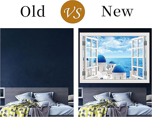 Miniatura 6 de FLFK Adhesivo de pared falso para ventana, mural de pared de ventana de mar y castillo para decoración de pared, calcomanías de pared para pegar y