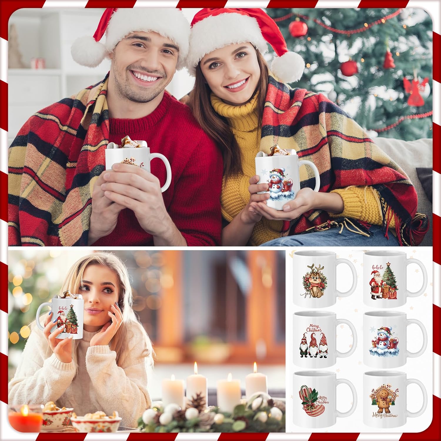 12 Pcs Christmas Coffee Mugs 12 oz Vintage Snowman Gingerbread Reindeer Funny Ceramic Mugs for Hot Cocoa and Latte Ceramic Winter Holiday Funny Novelty Xmas Gift for Family Women Men Friends