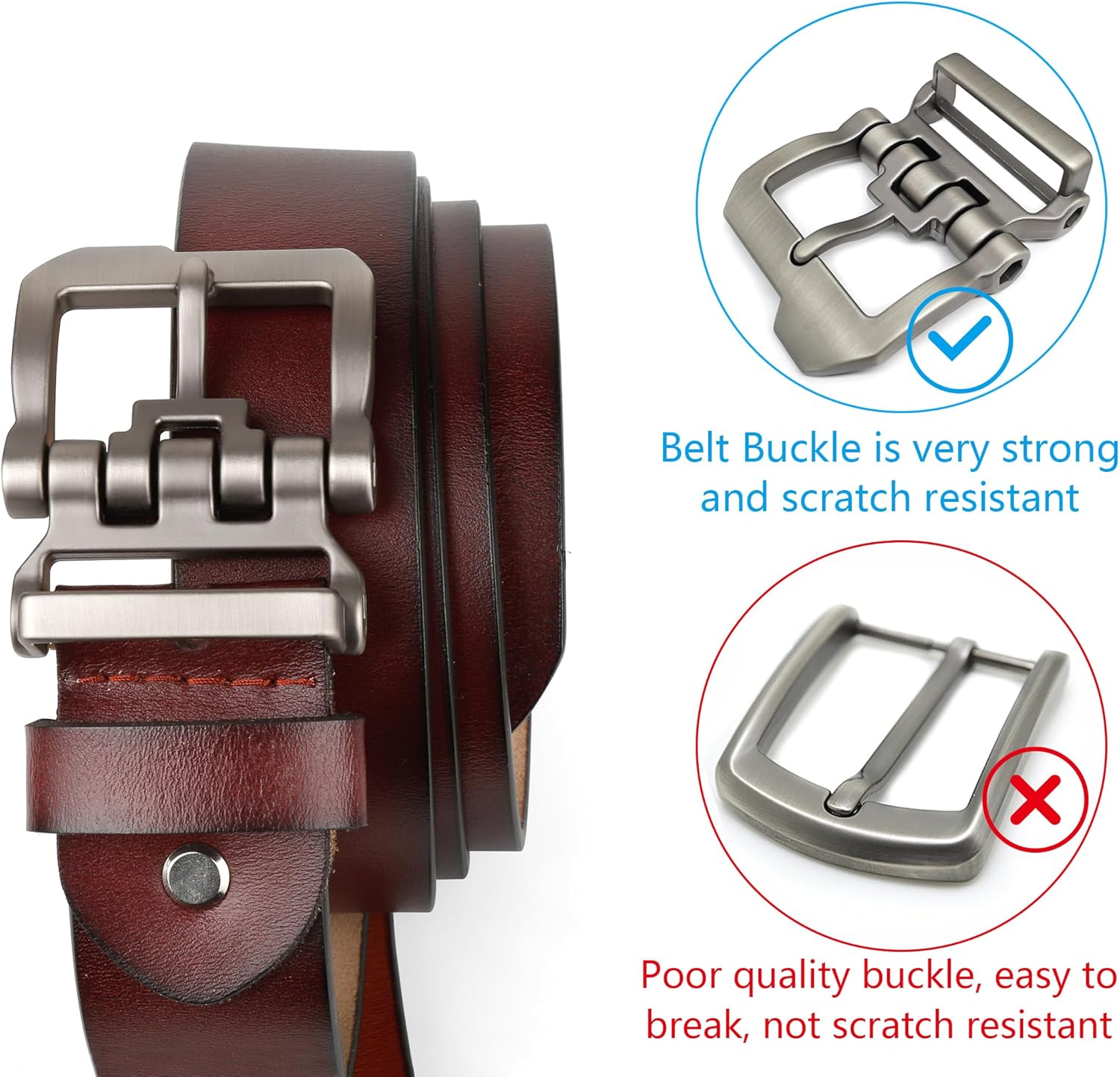 JingHao Belts for Men Big and Tall,Mens Belt Leather for Casual Jeans Dress Work All Size 28"-64" Black Brown Width 1.45" - Image 4