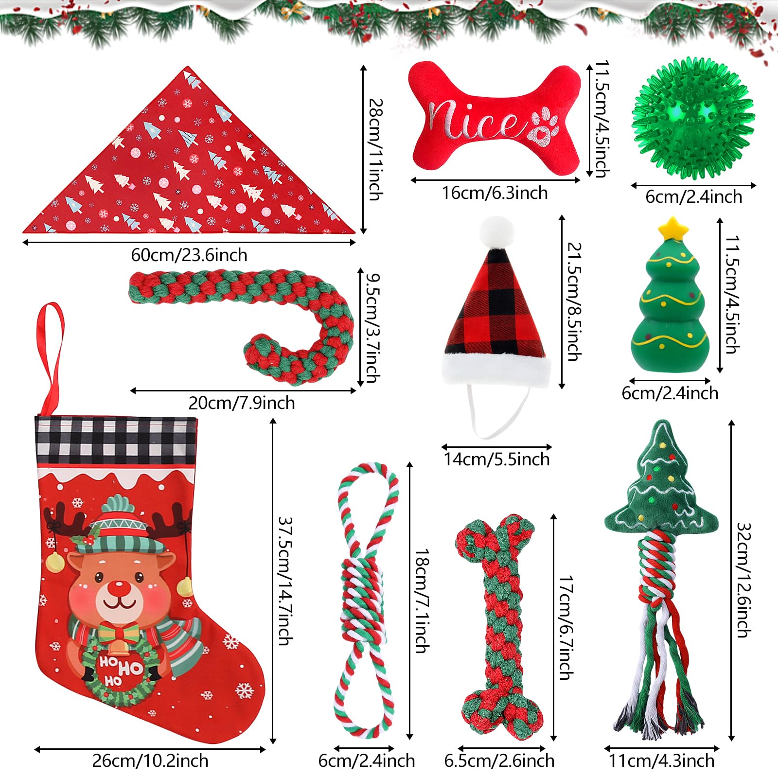 Mecctuck 10 stuks hondenspeelgoed, huisdier kerstkostuum accessoires, onverwoestbaar hondenspeelgoed voor Kerstmis, interactief piep- en kauw-speelgoed, middelgrote en kleine honden