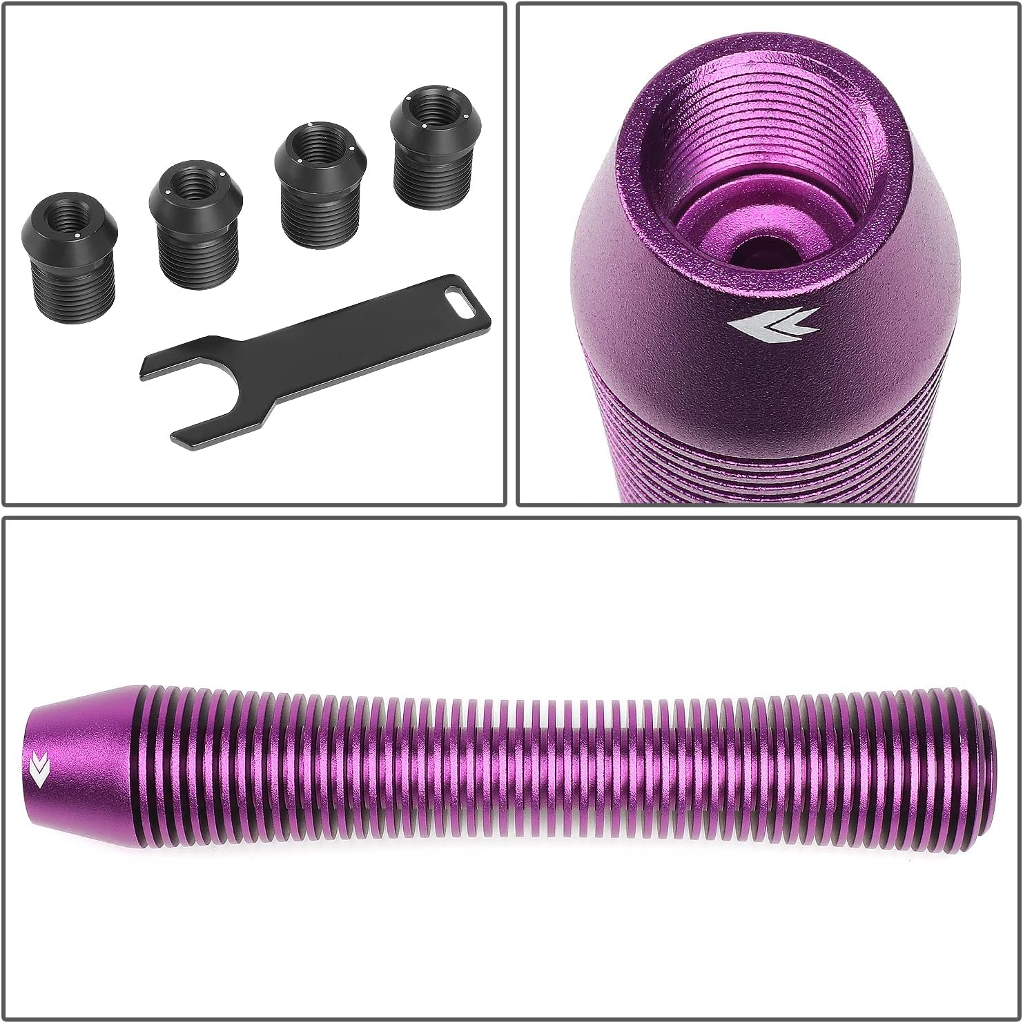NRG Innovations SK-710PP Universal Aluminum Shift Knob with Thread Adapters, Heatsink Style Long Curvy Cylinder Lever,Purple