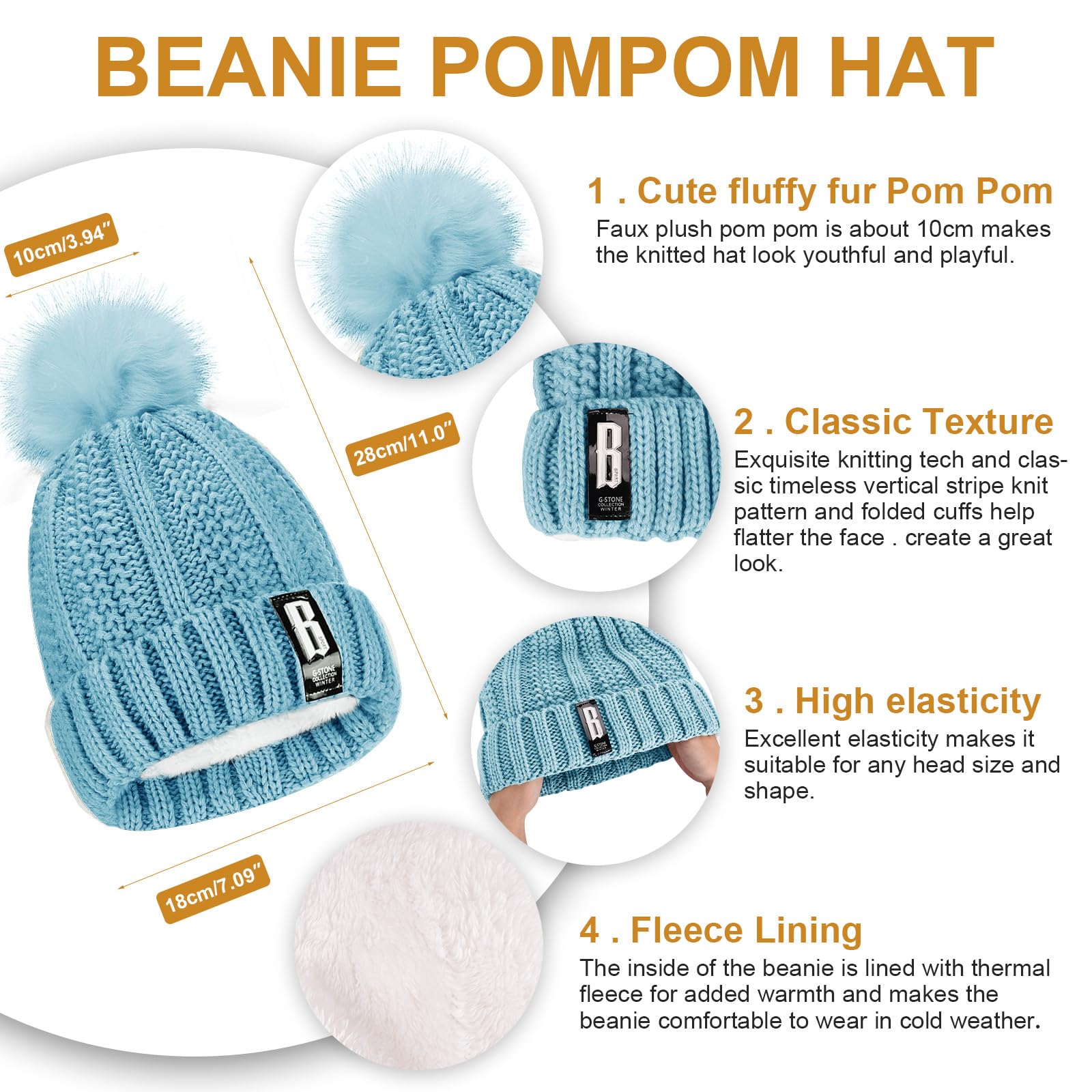 Tuopuda Gorro Bufanda Guantes Set para Mujer Gorro de punto Bufandas Guantes de Pantalla Táctil Orejeras de Invierno de Calentadores Suaves Calcetines Invierno Regalos Conjunto para Mujer