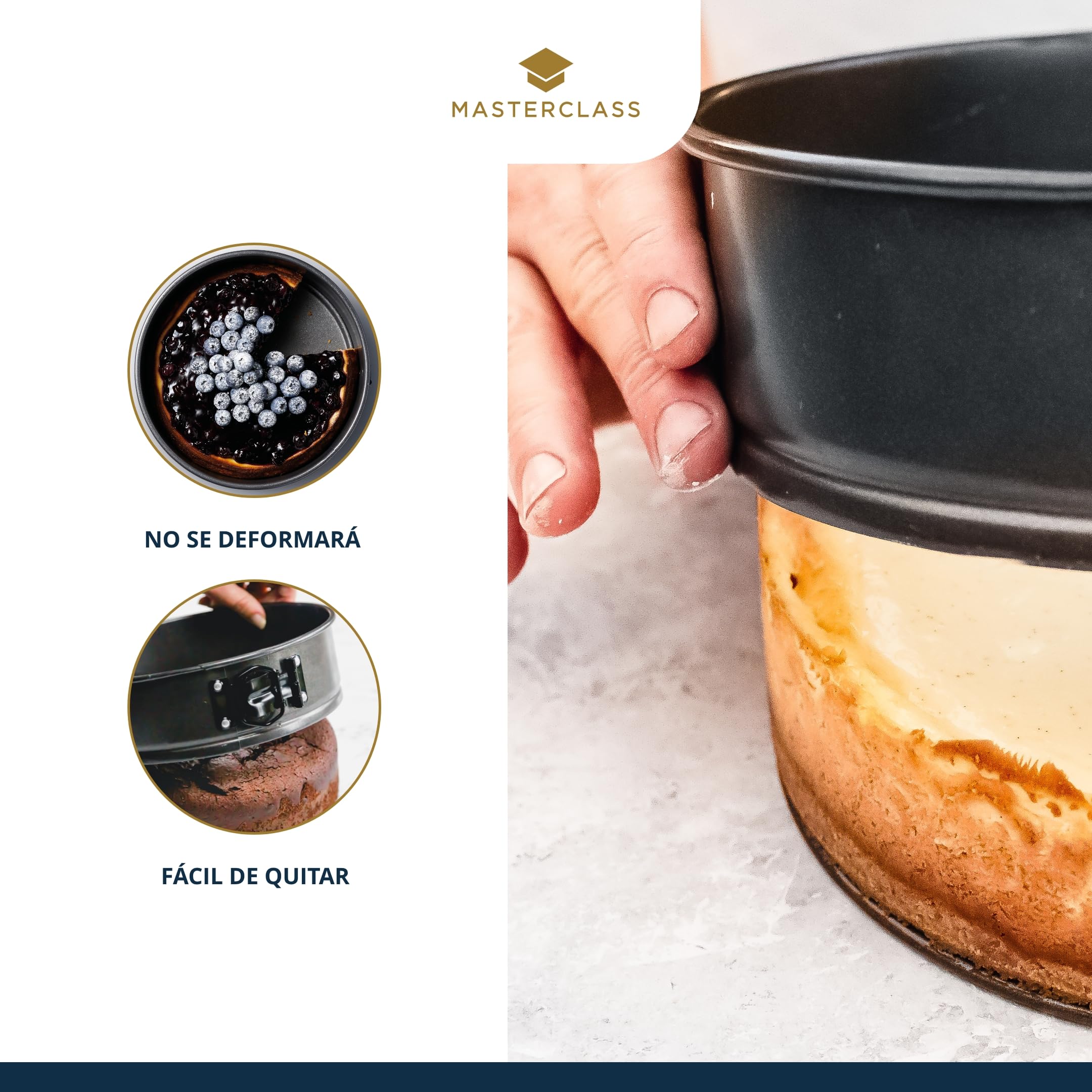 MasterClass Molde de 20 cm con PTFE, PFOA y BPA libre de antiadherente, robusto de 1 mm de espesor de acero al carbono y base suelta, 8 pulgadas de pan redondo, gris