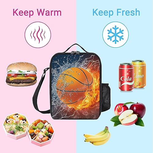 Miniatura 4 de Lonchera térmica para niñas y niños, a prueba de fugas, con correa ajustable para el hombro y bolsillo lateral, bolsa de mano reutilizable para