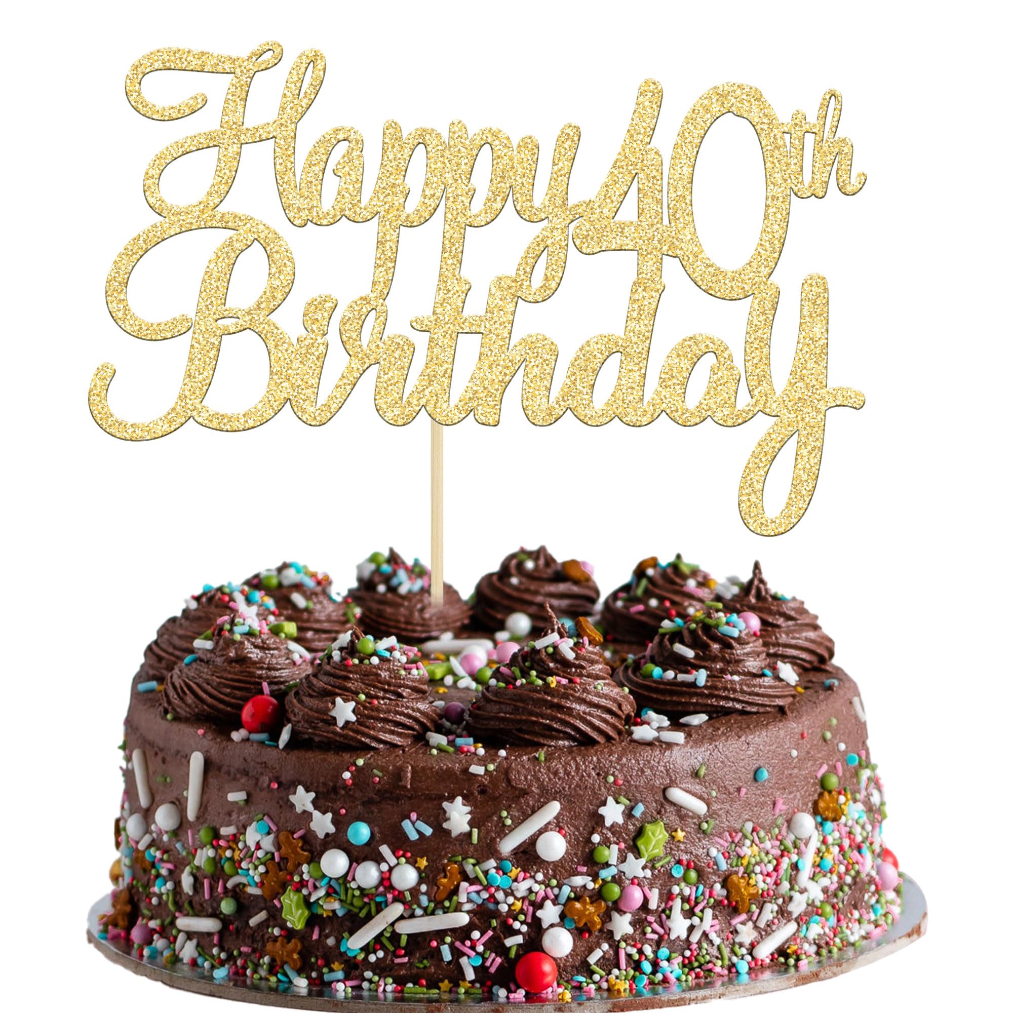 Gyufise 1 Pack Happy 40th Birthday Cake Topper Gold Glitter Cheers to 40 Fabulous Cake Decoration for 40th Birthday Party Decoration Supplies