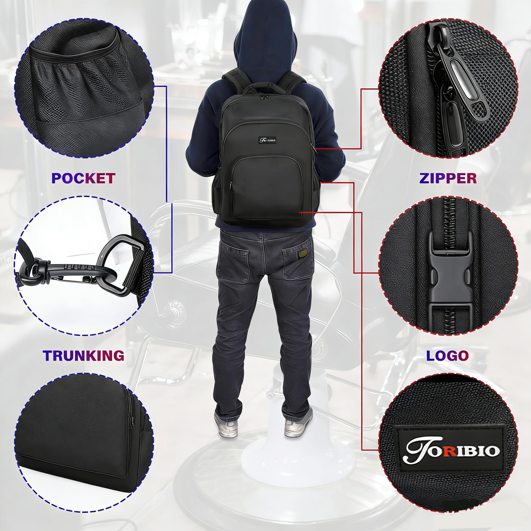 Friseur Werkzeugtasche, Clipper und Zubehör Organisator,Schwarz | Friseur Koffer, Tragbarer Rucksack für Friseurwerkzeuge, Barber Bag