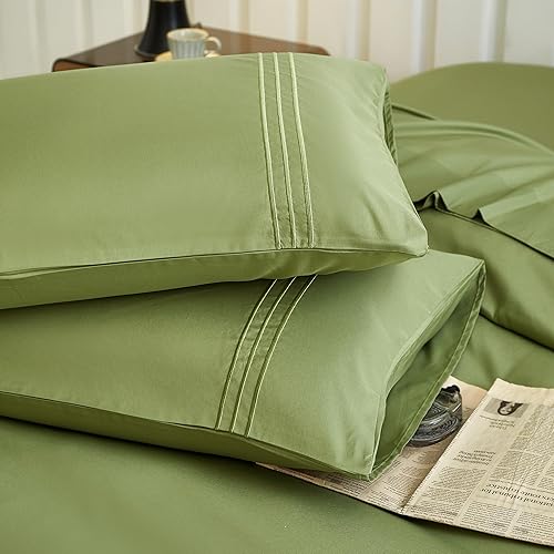 Miniatura 5 de JELLYMONI Funda de edredón verde aguacate tamaño King, juego de funda de edredón de microfibra suave, 3 piezas, 1 funda de edredón de 104 x 90