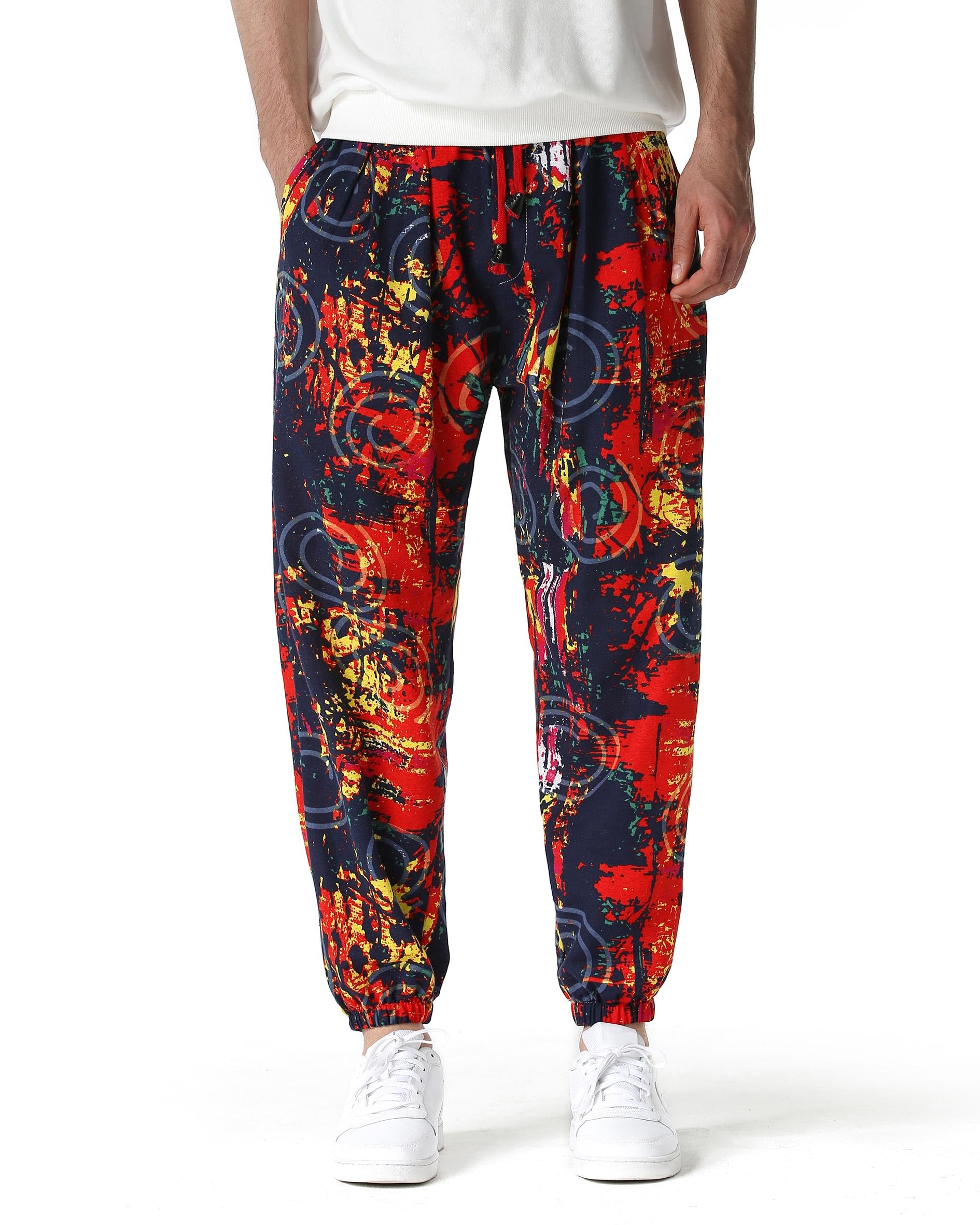 Mens Cotton 3D Printed Hippie Trousers Baggy Comfy Fashion Paisley Wide Leg Harem Pants Sweatpants