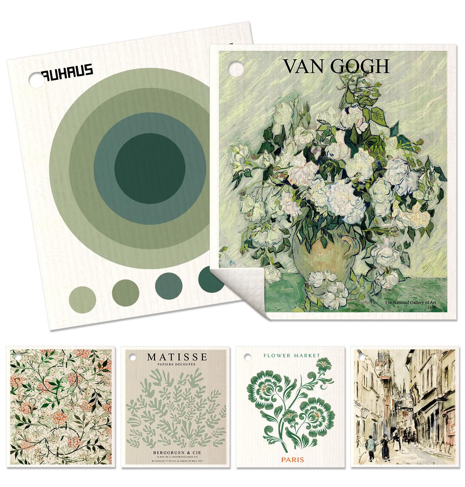 Miss Adola Swedish Dishcloths for Kitchen Reusable Swedish Cloths for Washing Dishes Absorbent Fast Drying No Odor Cleaning Swedish Sponge with Hook Decor 6Pack Washable Swedish Towels, Art Pattern