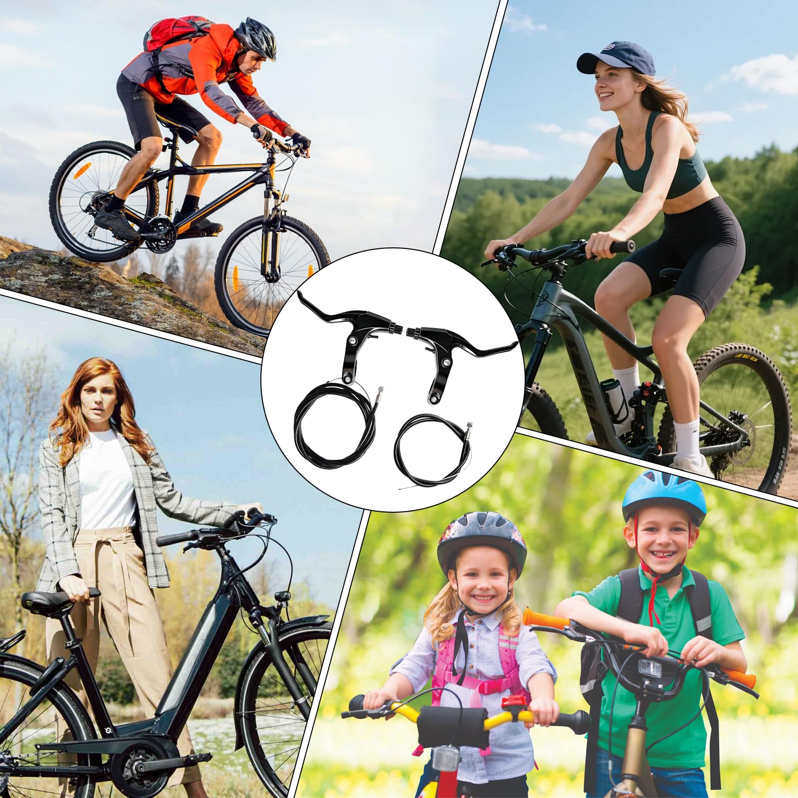 Zestaw 2 dźwigni hamulca rowerowego z linką hamulcową, do hamulców typu V i mechanicznych hamulców tarczowych, uchwyt aluminiowy do rowerów MTB BMX