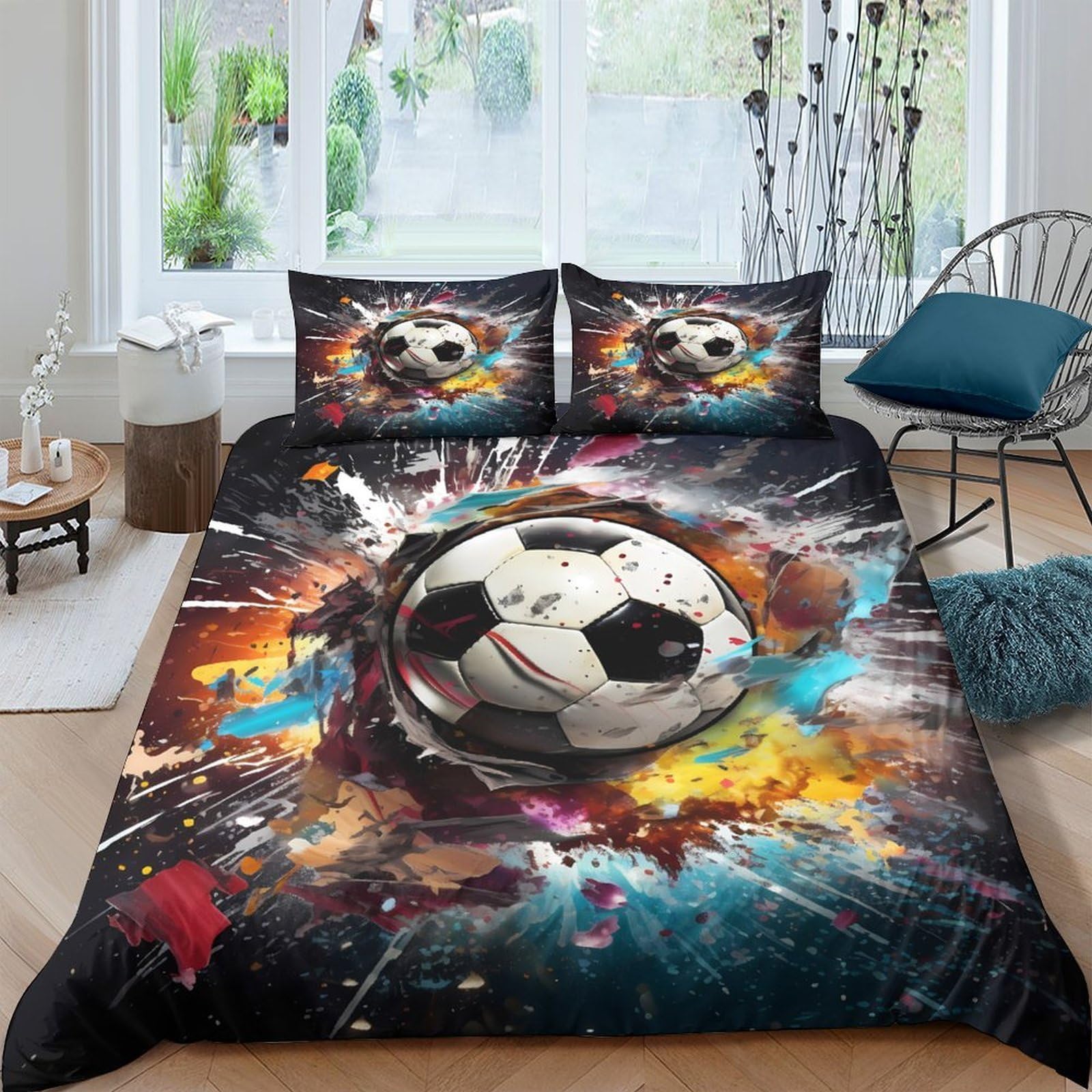 Ctjqhvkz Style-3 3D Printed Football Splash Fitted Sheet Microfiber Vibrant Bed Cover For Bedroom Dorm Mattress Protection Decor Single（135X200cm）