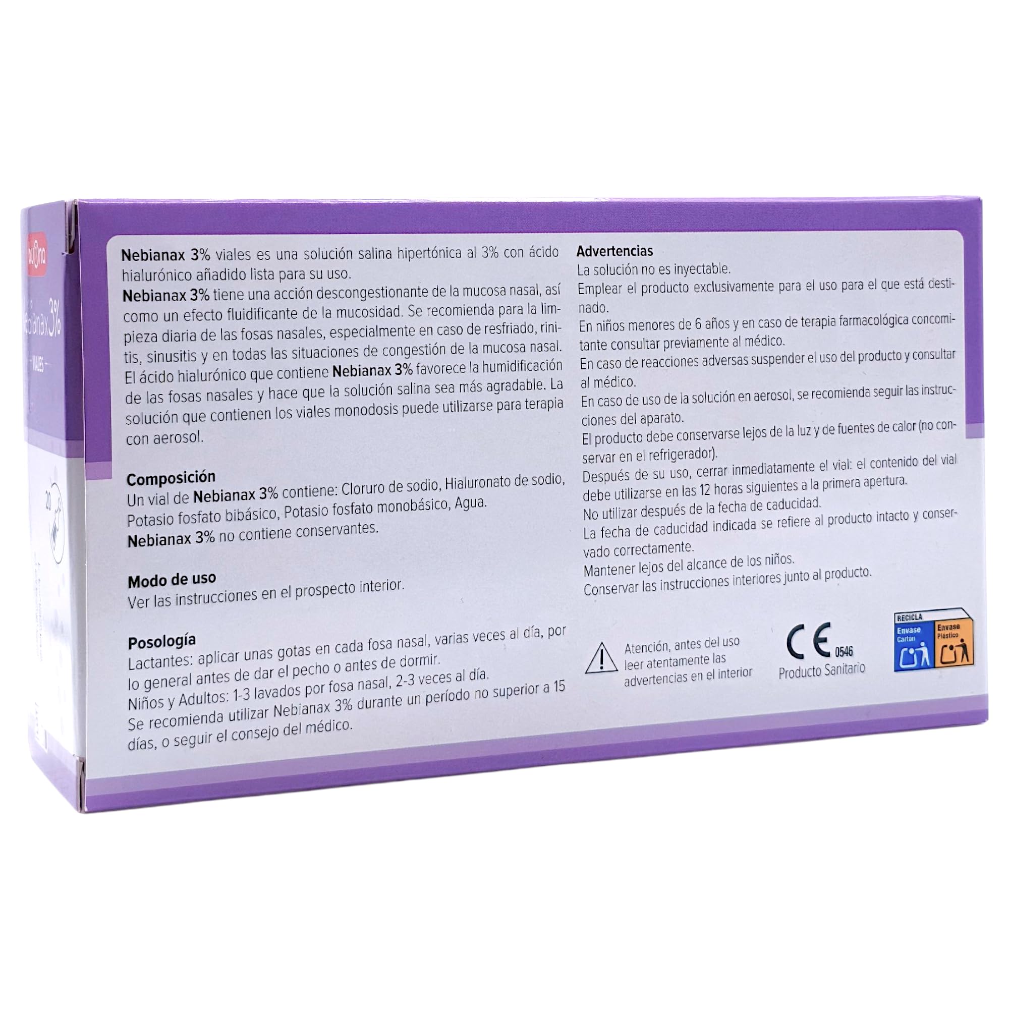 Buona Nebianax 3% Solución Salina Hipertónica con Ácido Hialurónico - Pack Ahorro 2 x 20 Viales de 5ml - Descongestivo Nasal para Bebés y Niños - Alivio Rápido de Mocos y Congestión - Nebial