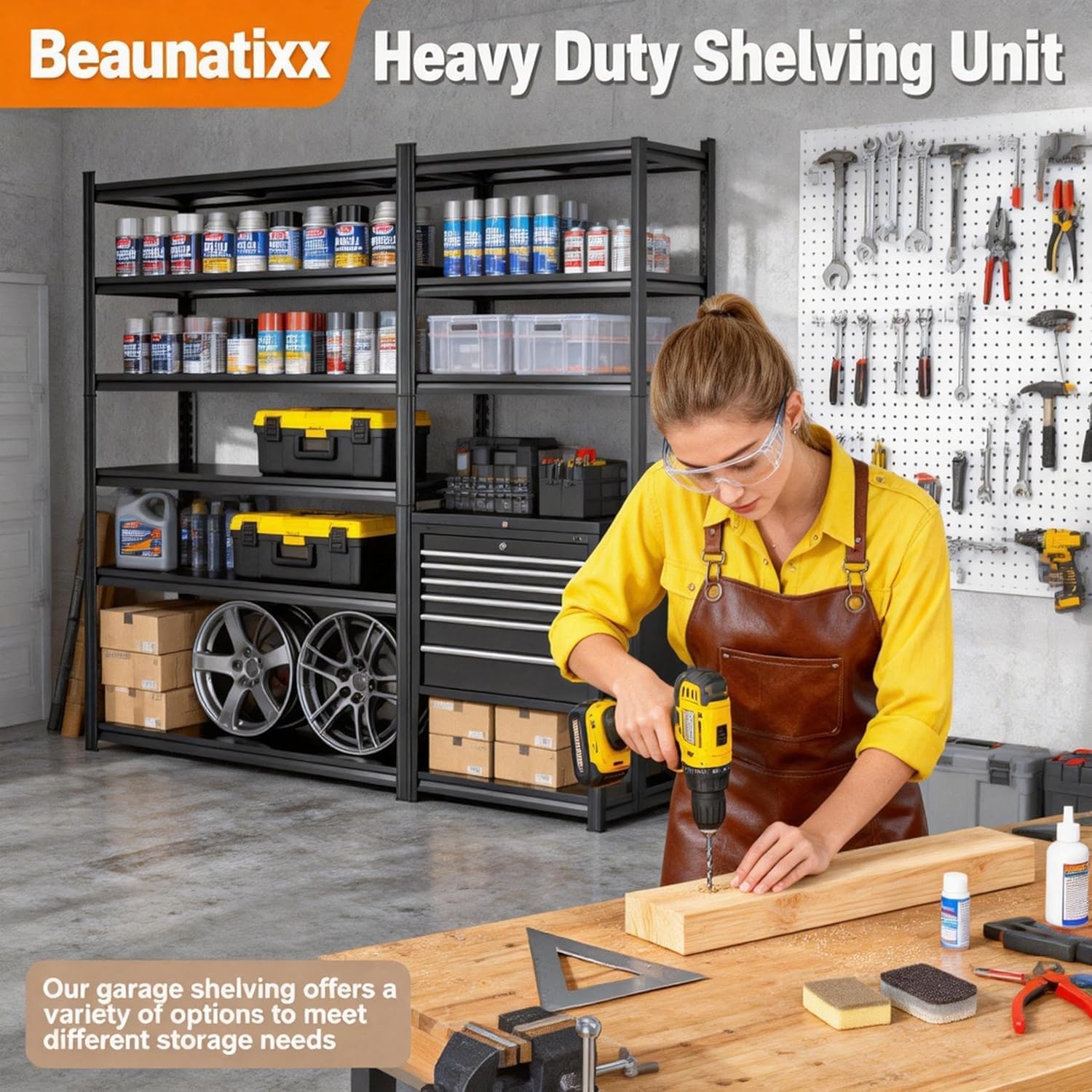 78''H Metal Garage Shelving, 5-Tier Heavy Duty Shelving Unit, Adjustable Garage Storage Shelves, Utility Rack Shelf for Industries, Warehouses, Basement (Black, 78''H*35''W*12''D, 5 Tier) - Image 9