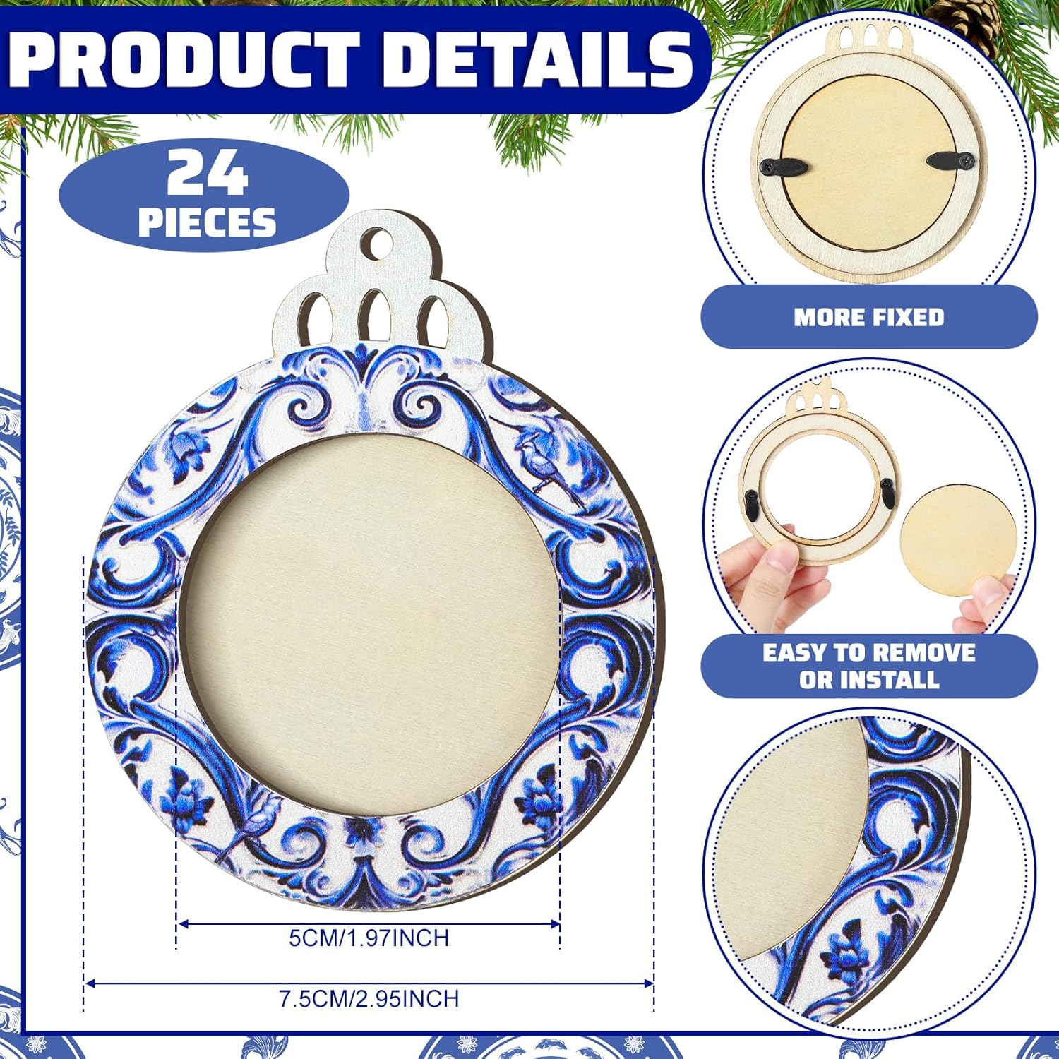 Blulu 24 Pcs Baby First Christmas Photo Ornament 2025 Christmas Pictures Frame Bulk Hanging Picture Frames Wooden for Xmas Tree Baby Gifts Keepsake
