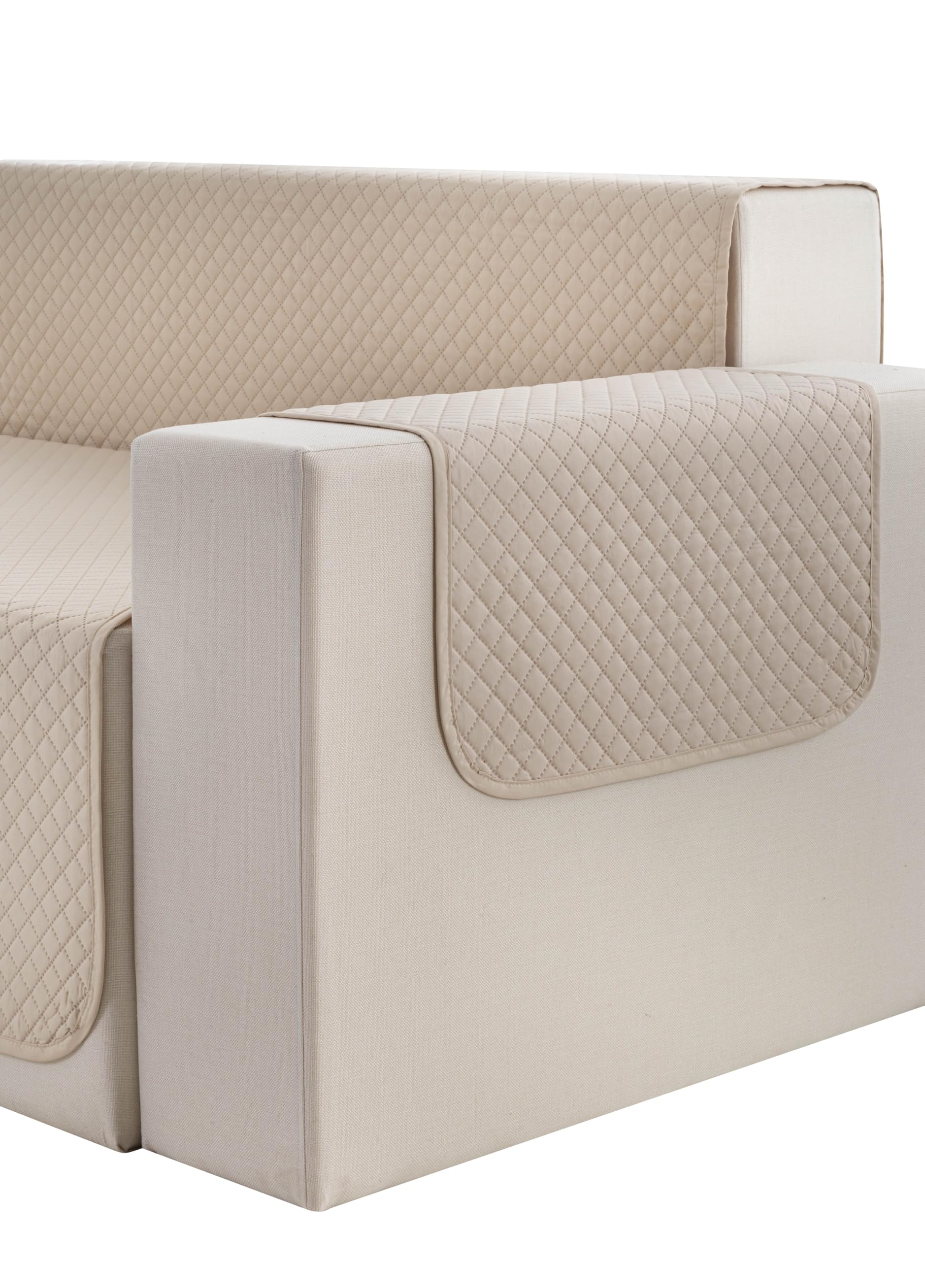 Todocama – Funda Cubre sofá, plazas, Protector de sofás Acolchado de Rombos, Transpirable, fácil de Limpiar, (Beig Arena, Chaise Derecho 240cm)
