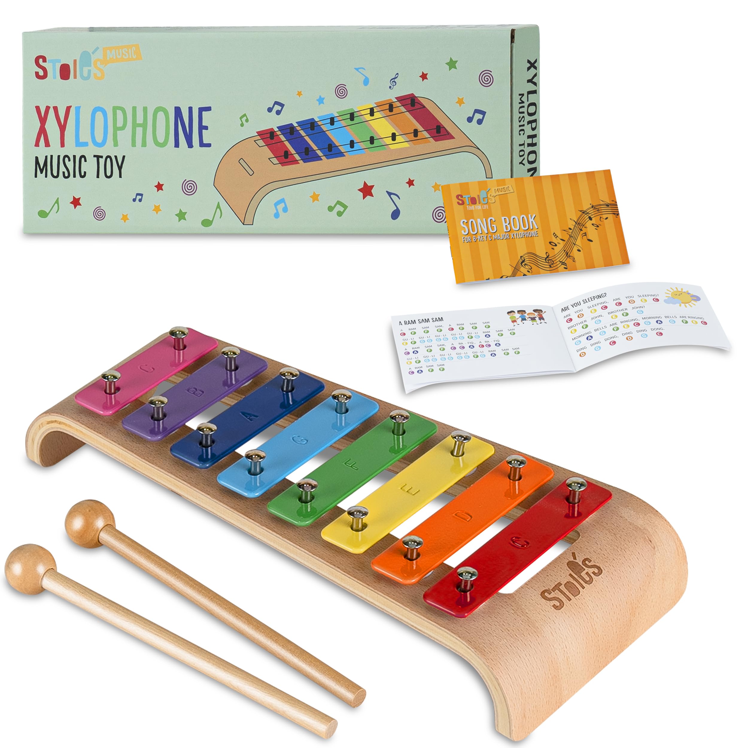 Xilofono 8 tasti in Do maggiore con le bachette in legno, per bambini e adulti, facile da suonare, libro di canzoni compreso