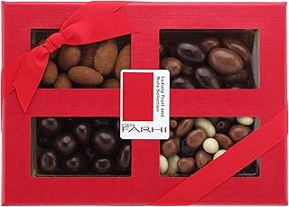 Rita Farhi Chocolate Covered Nut Selection Luxury Gift Box 390g - Almonds, Brazil Nut, Hazelnuts. Cinnamon Dusted and Chocolate Covered Nuts - New Palm Oil Free Recipe