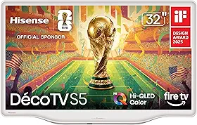 Hisense 32 polegadas S5 DécoTV Series QLED FHD Smart Fire TV (32S5QF, modelo 2025) - ajuste versátil, cor Hi-QLED, design inspirado na arte, suporte central fluido, DTS Virtual: X, transmita TV ao