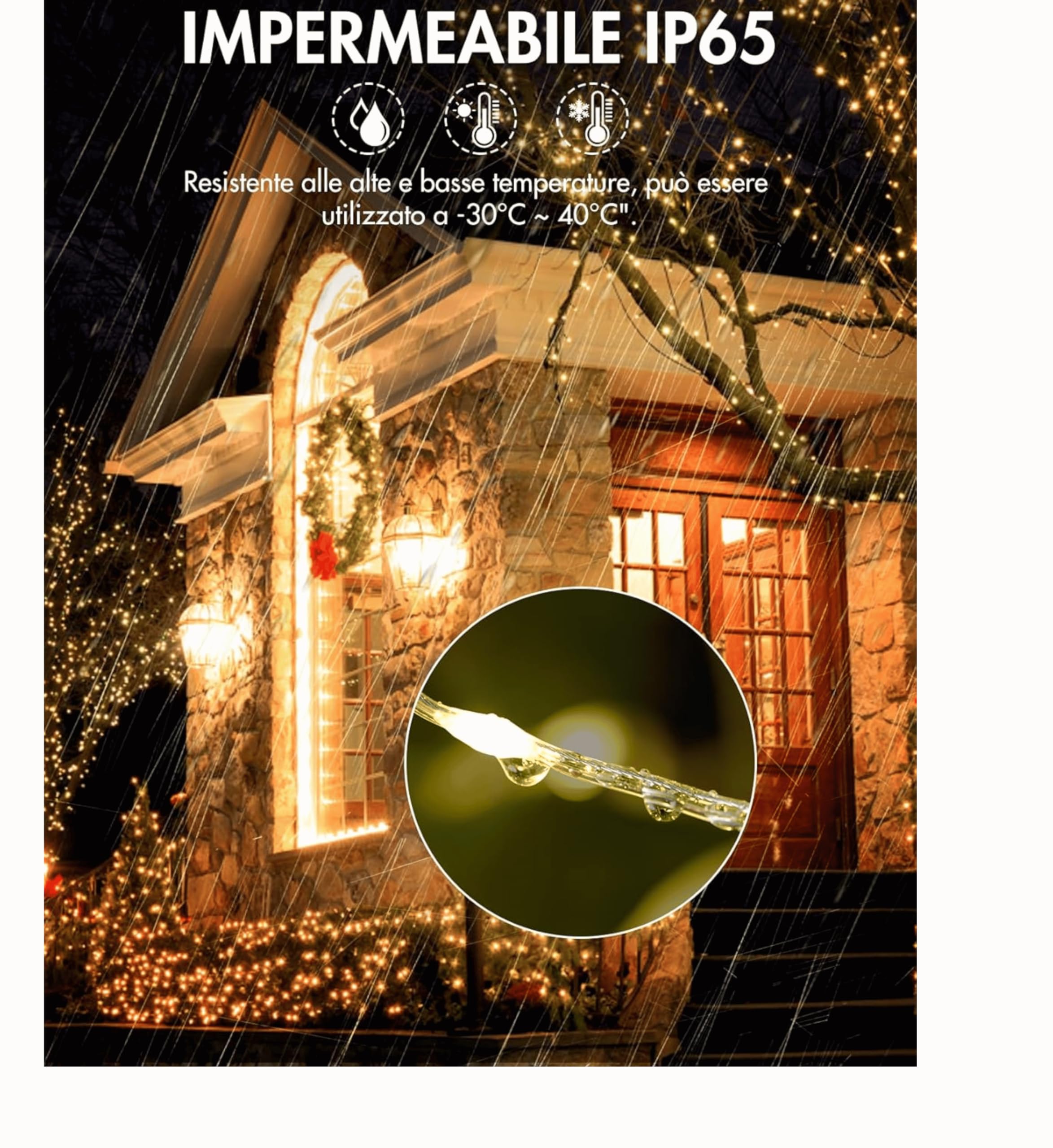 Luci di Natale Da Esterno Ed Interno 50m con 500 LED Bianco Caldo IP44, Luci Albero Di Natale Con Telecomando 8 Modalità, Impermeabili, Catena Luminosa Esterno Decorativa per Albero, Giardino, Feste