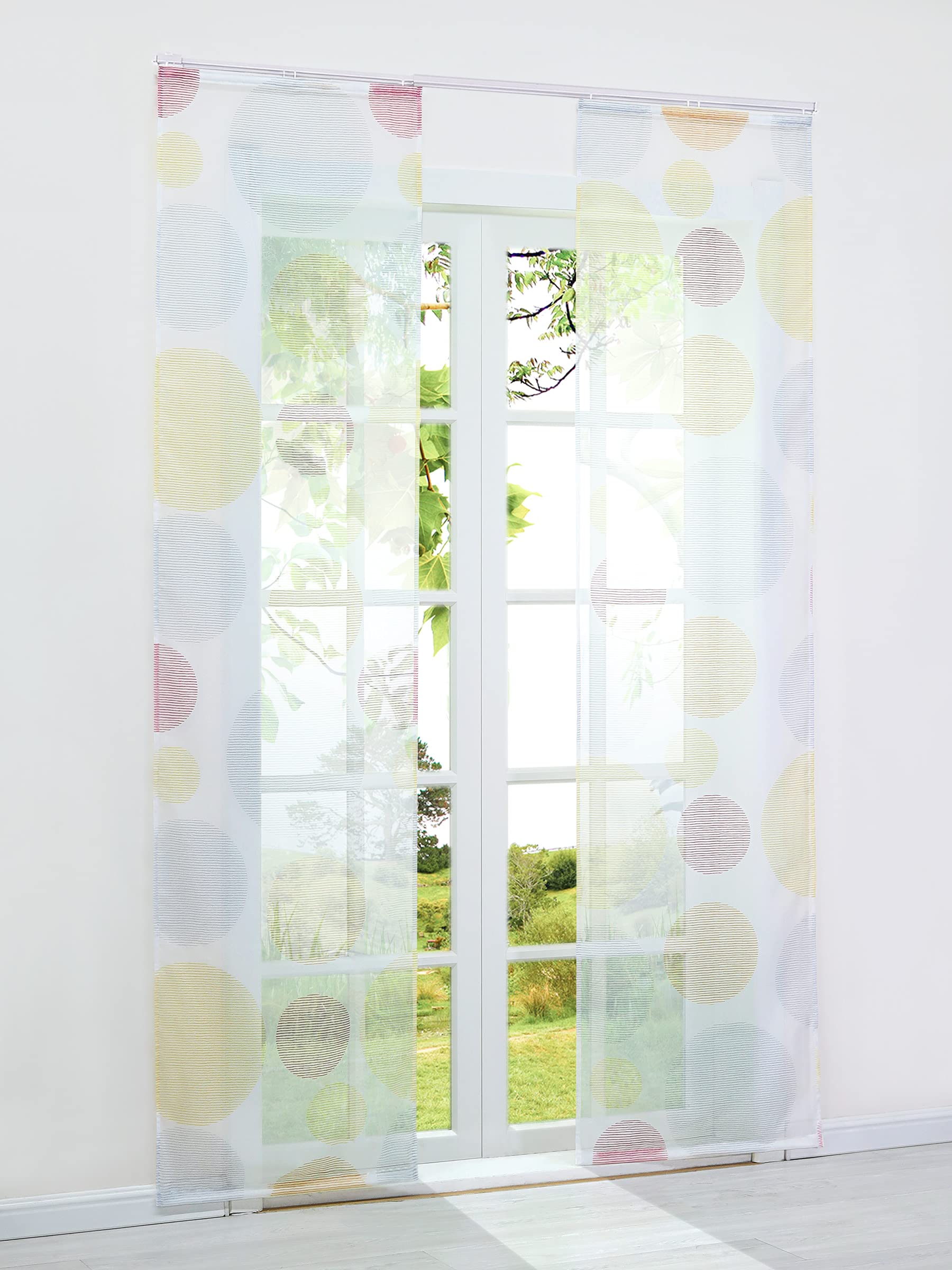 HeichkelL Voile Schiebegardinen 2er Set Flächenvorhang kurz Schiebevorhang für Schienensystem inkl. Klettband und Beschwerungszubehör Fensterstores Raumteiler 2 Stück BxH 57x225 cm Bunt