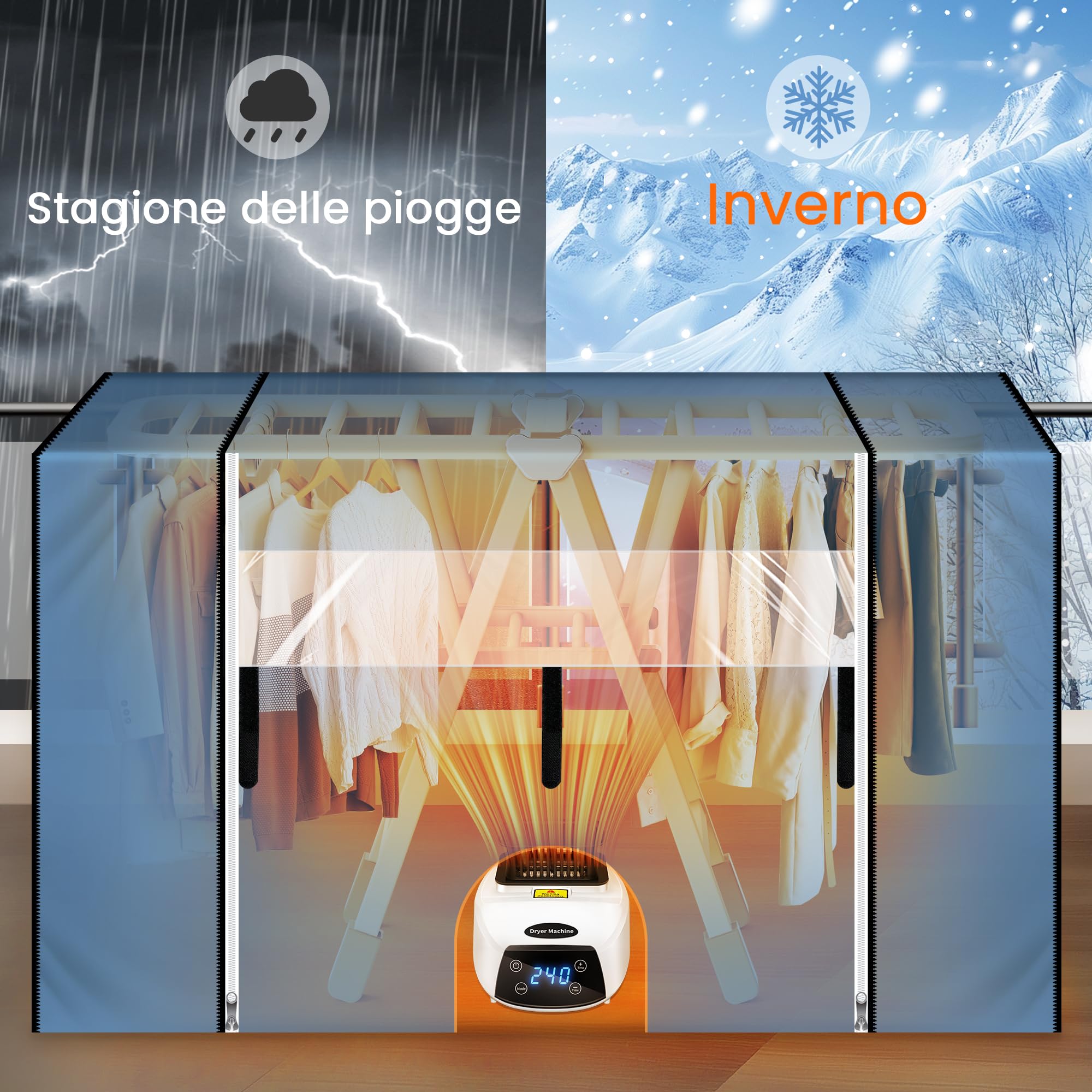 KPCB Stendino elettrico asciugabiancheria con copertura per stendino riscaldato, asciugatrice portatile con telecomando e timer, mini asciugatrice piccola per appartamento, dormitorio e abitazione