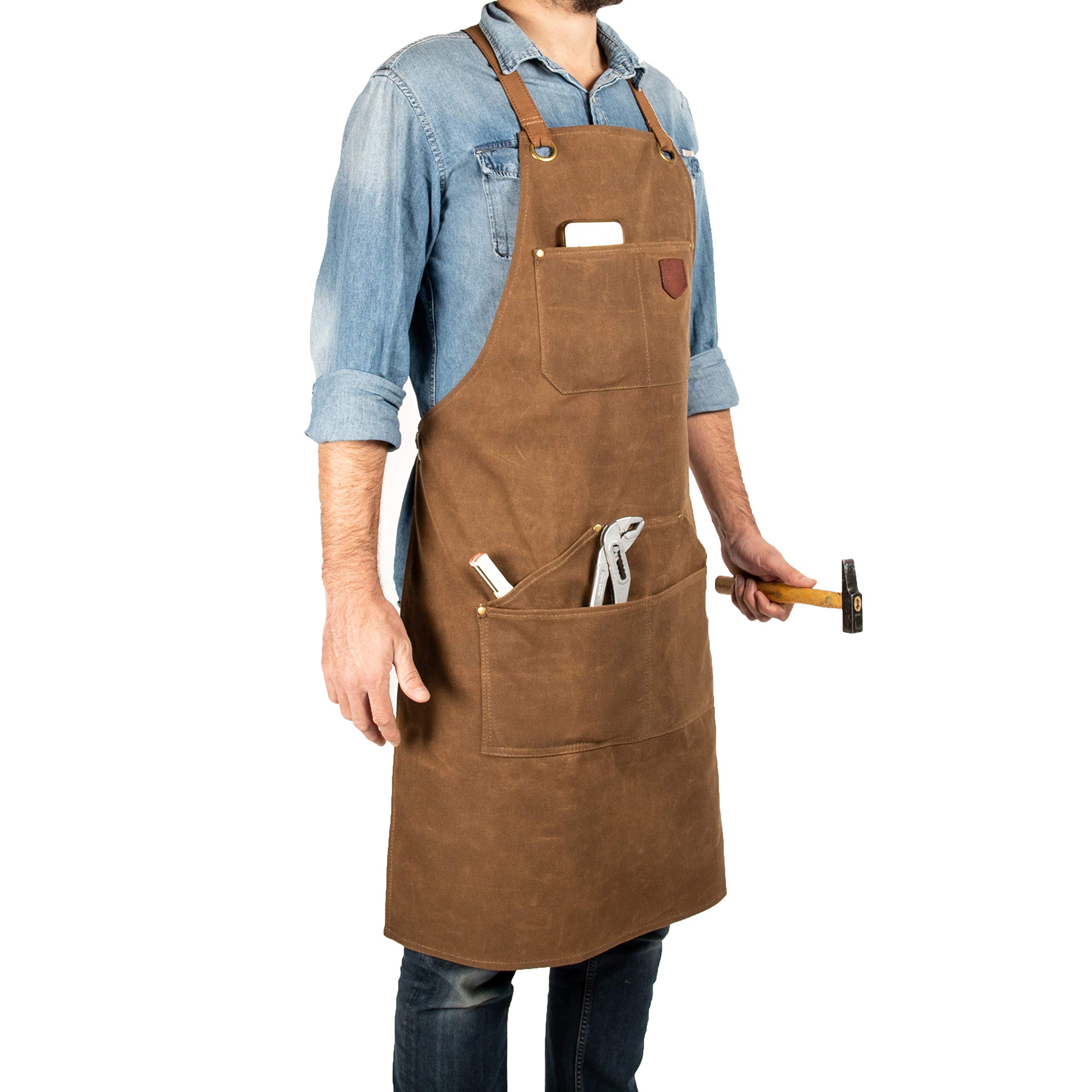 Alaskan MAKER - Delantal para hombre y mujer de lona revestida n.º 515 para Bricolaje, Cocina, Jardinería y Barbacoa - Sujetadores cruzados - Talla universal