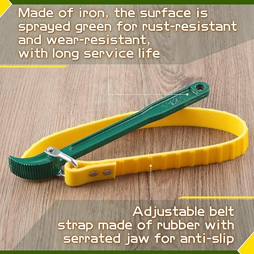 Miniatura 4 de SPEEDWOX Llave de correa de cinturón de 12 pulgadas, juego de llaves de filtro de aceite, herramienta removedor de filtro de aceite, llave de correa