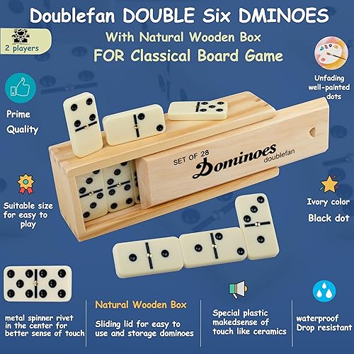 Miniatura 2 de Juego de dominó doble seis juego de dominó para adultos doble 6 azulejos de dominó profesionales con giratorio en caja de madera juego de 28 piezas