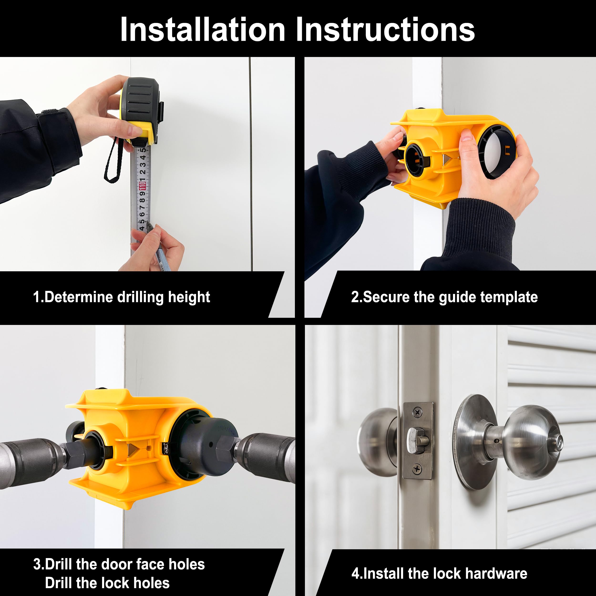 Door Lock Installation Kit, C-Clamp Design Tool-Free Clamping for Wood Doors with Adjustable Bushings, Door Knob Hole Saw Kit for Deadbolt & Knob, Easy Professional Installation Kit — Amazon image 4