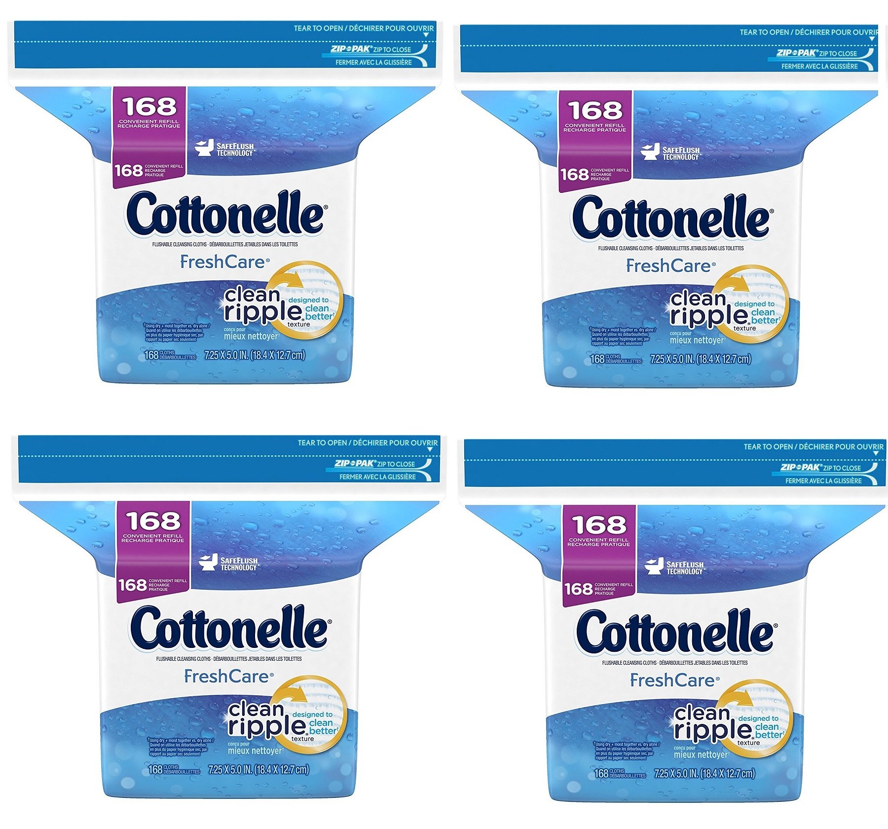 CottonelleFresh Care Flushable Cleansing Cloths GKuAIm, 168 Wipes, (Pack of 4)