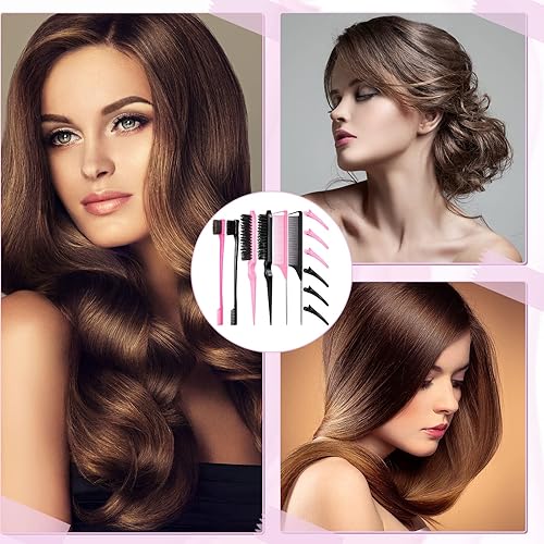 Miniatura 6 de Remerry Juego de cepillos para el cabello, 12 piezas, incluye cepillos de nailon para burlas, cepillo de borde de pelo de doble cara, peine suave,