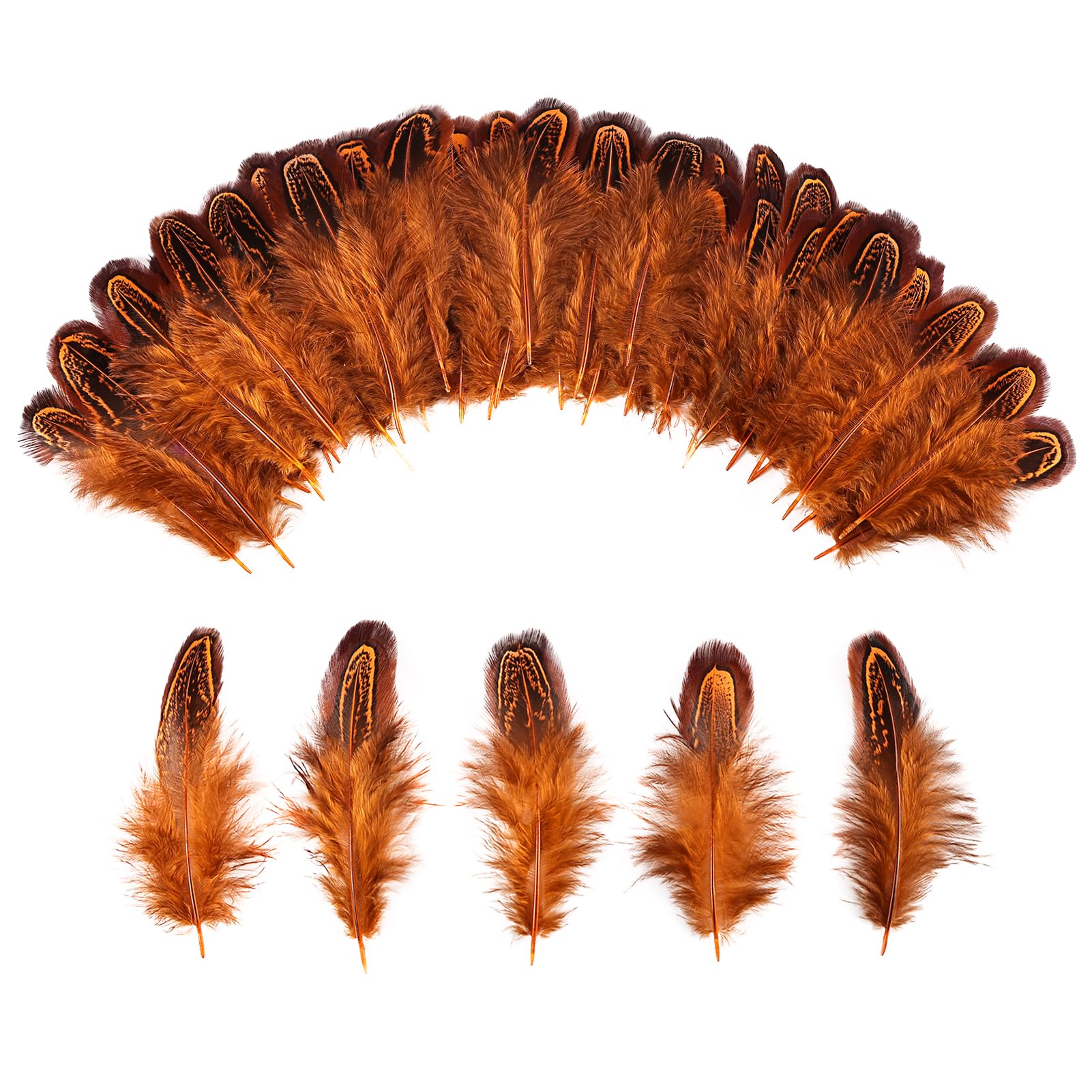 THARAHT Pheasant Plumage Feathers 120pcs Natural 2-3 Inches for Thanksgiving Crafts Hats Sewing Clothing Wedding Dream Catcher Decoration Feathers,Orange