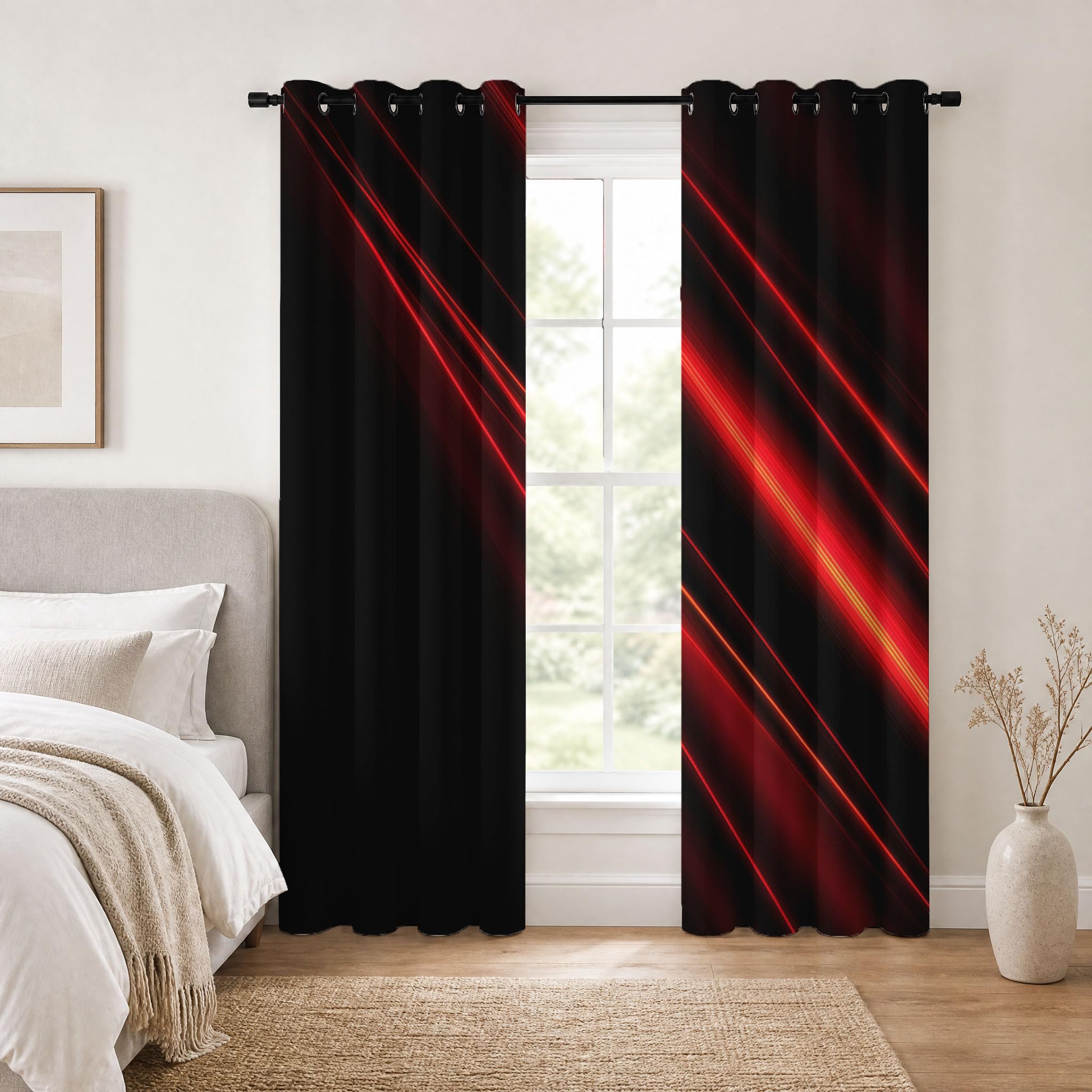Tende Oscuranti Linee Semaforiche Rosse 117 X 137 cm 2 Pannelli, Tende oscuranti Stile Tecnologico Dinamico, Riduzione del Rumore Decorazione Casa per Camera da Letto E Soggiorno, Rosso