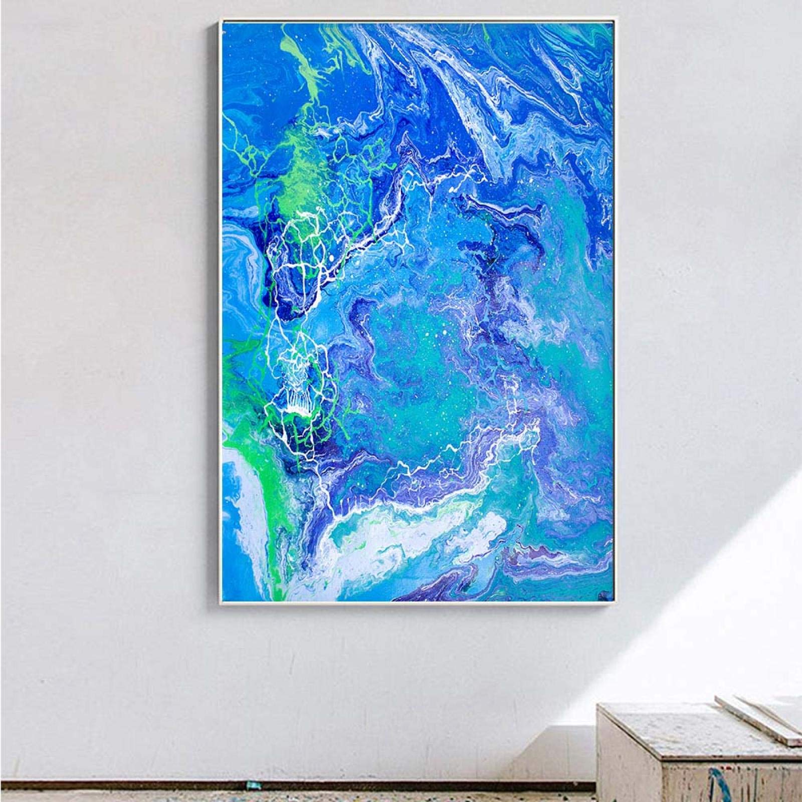 Abstraktes Leinwandbild „Ozean“ In Blau-Grau – 70x210 Cm, Mit Rahmen
