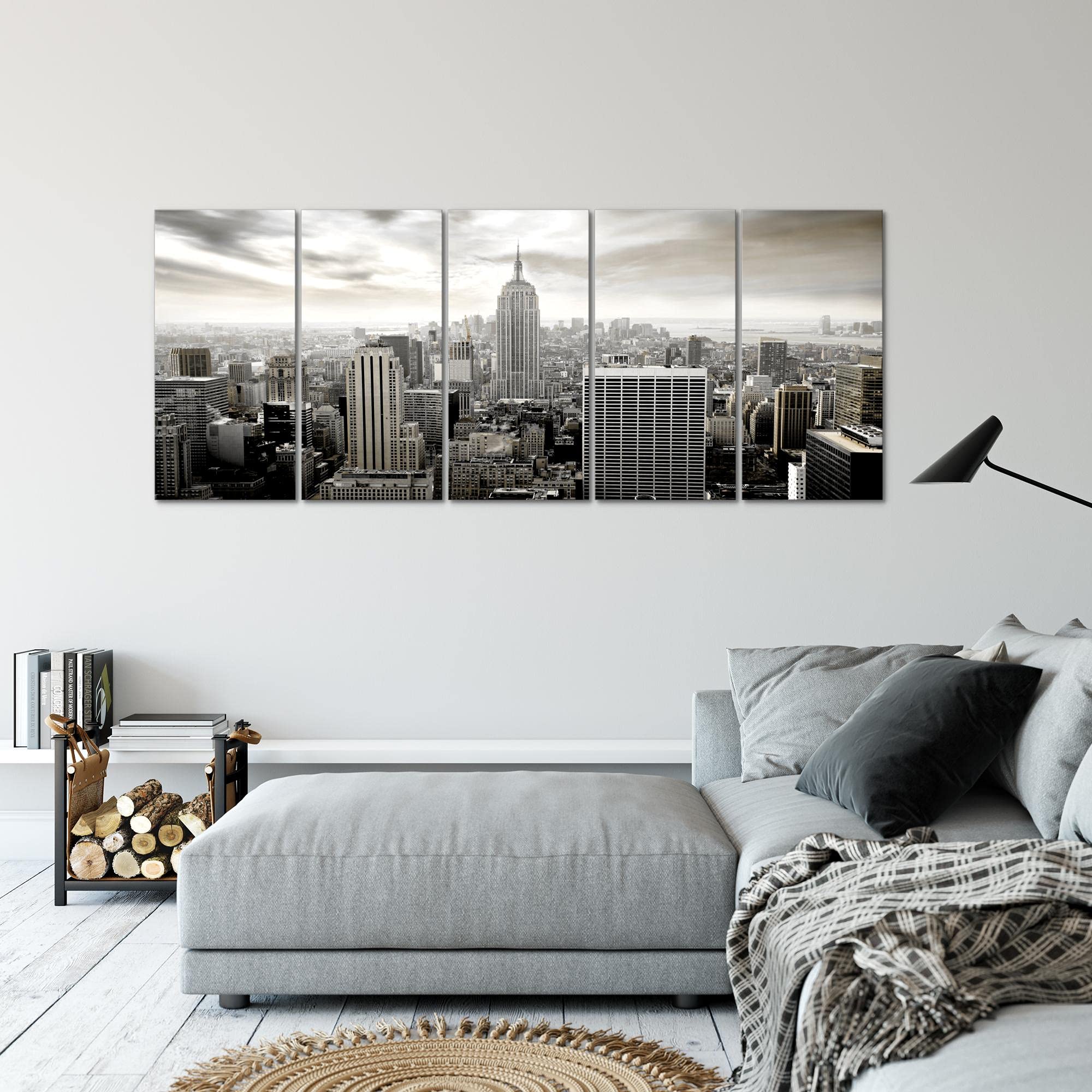 Runa Art Cuadro XXL New York 200 x 80 cm Negro y Blanco 5 Piezas - Made in Germany - 603455c