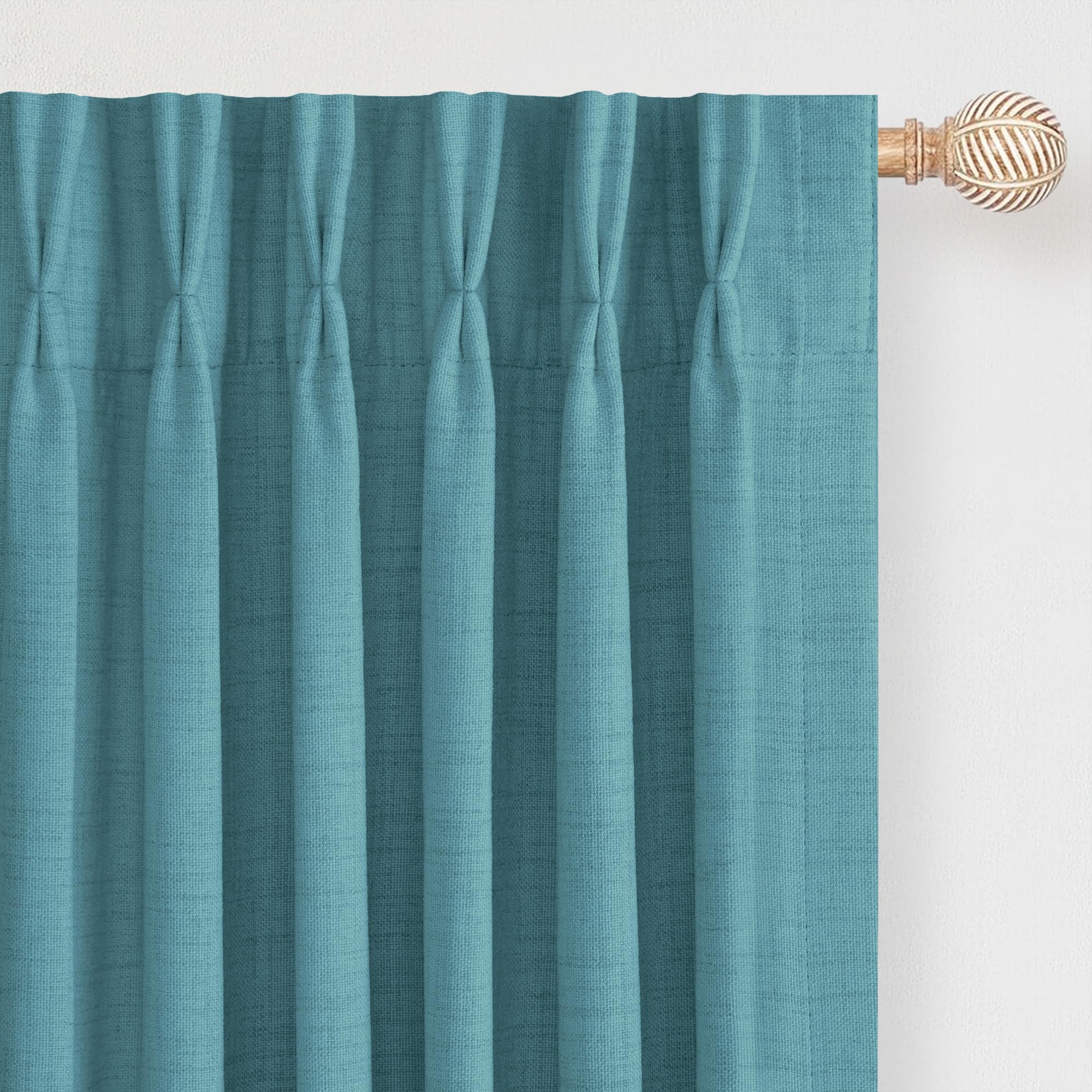 DEFYNEE Pinch Pleated Curtain, Blackout Curtains for Bedroom, Linen-Look Thermal Insulated, with Back Tab & Hooks, Curtains for Living Room, Office, 2 Panels,40"x90",Teal — image 1