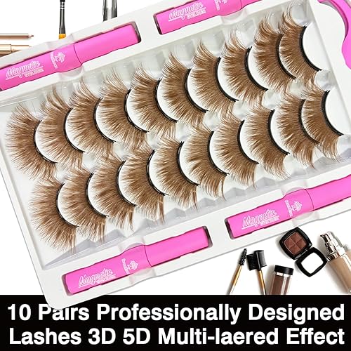 Miniatura 9 de Pestañas magnéticas de ojo de gato con 4 tubos de delineador magnético, reutilizables, impermeables, libres de crueldad, negro, visón sintético, 10