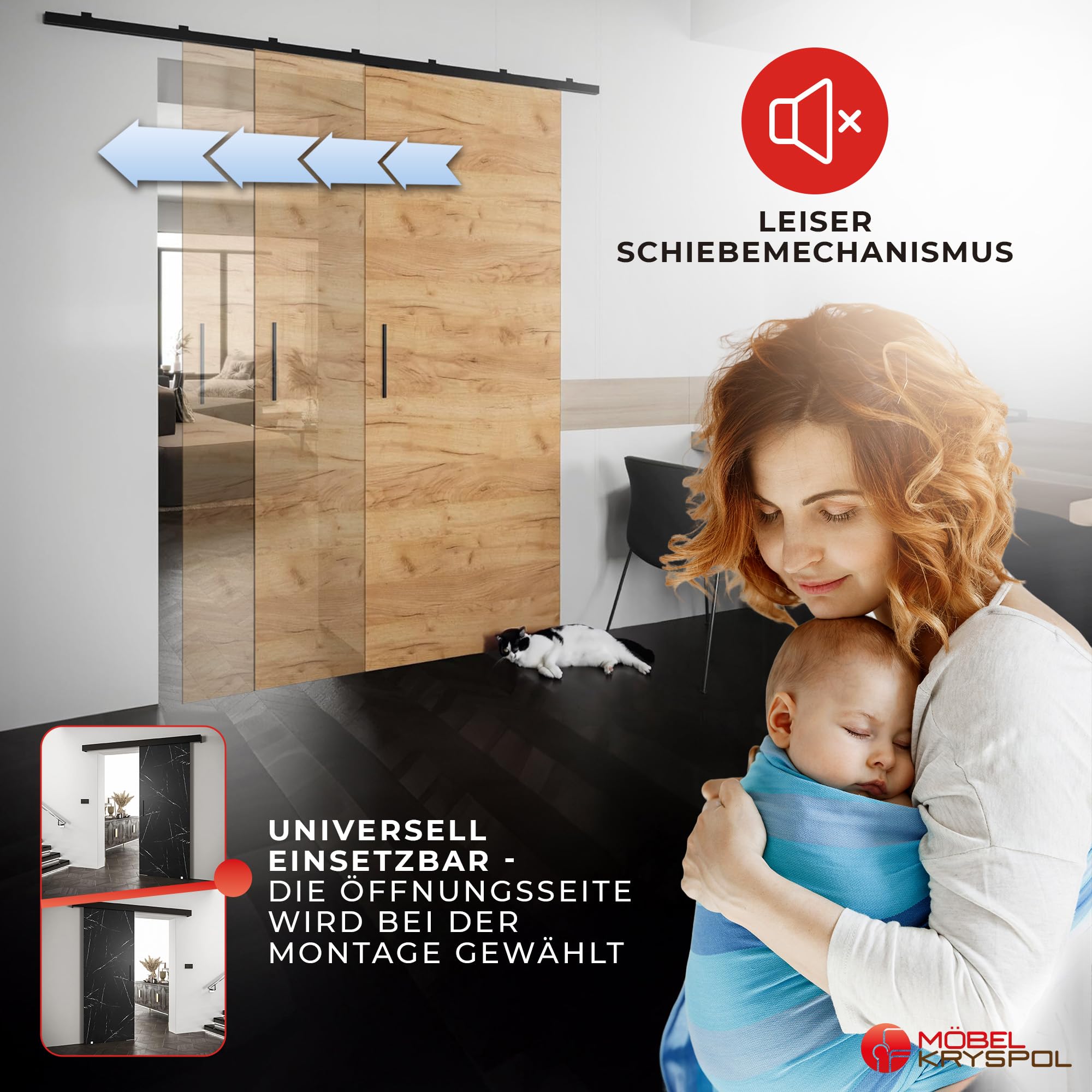 MEBLE KRYSPOL Salwador 4-Schiebetürsystem mit Schienenabdeckung und Dekorstreifen - Innentüren - Starke Konstruktion - 90x204cm - Craft Gold Schwarz