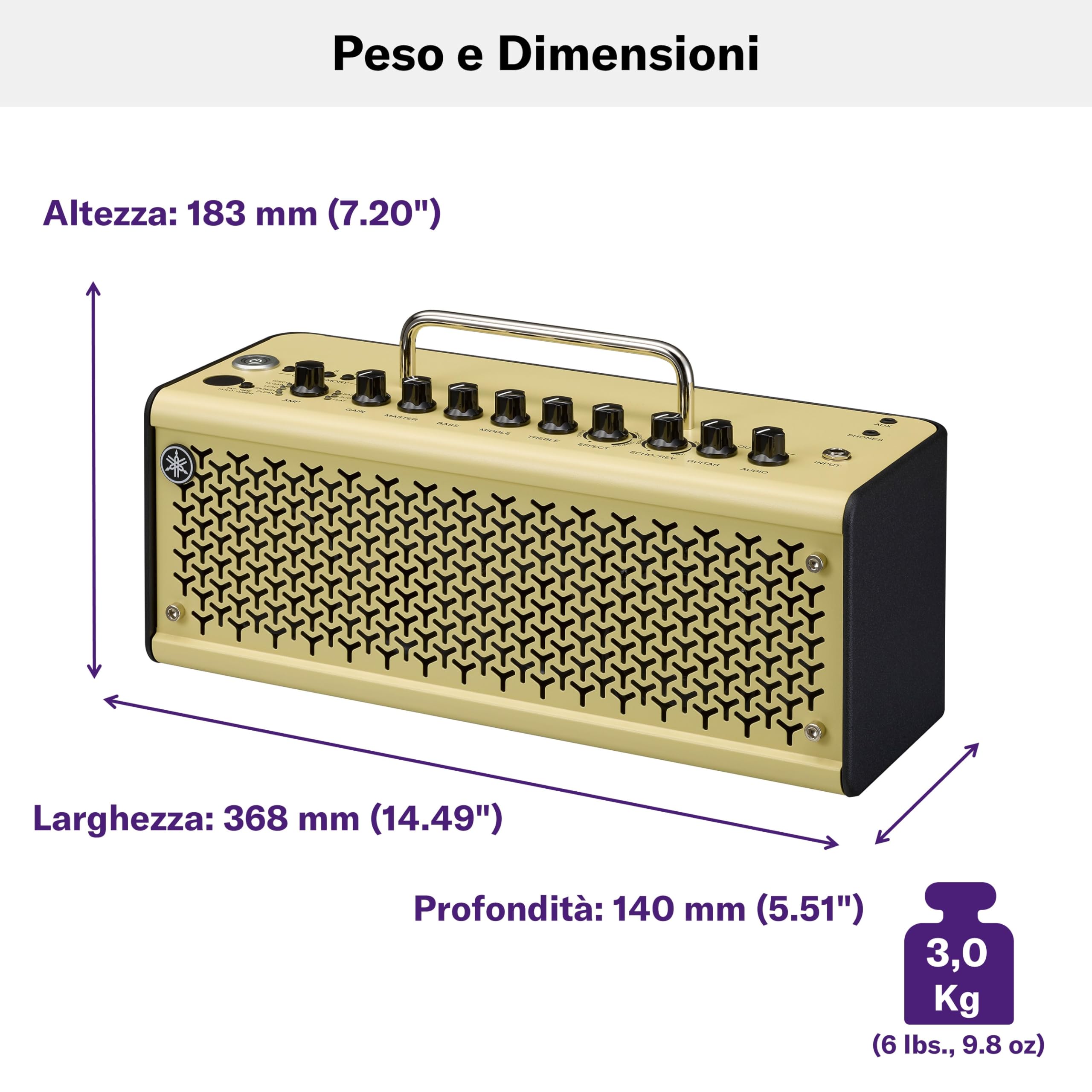 Yamaha THR10II Amplificatore da Tavolo 20 W con Bluetooth, 15 Modelli di Amp per Chitarra e 3 di Basso, 3 Flat Voicing e 3 Modelli di Microfono, Design Compatto e Portatile