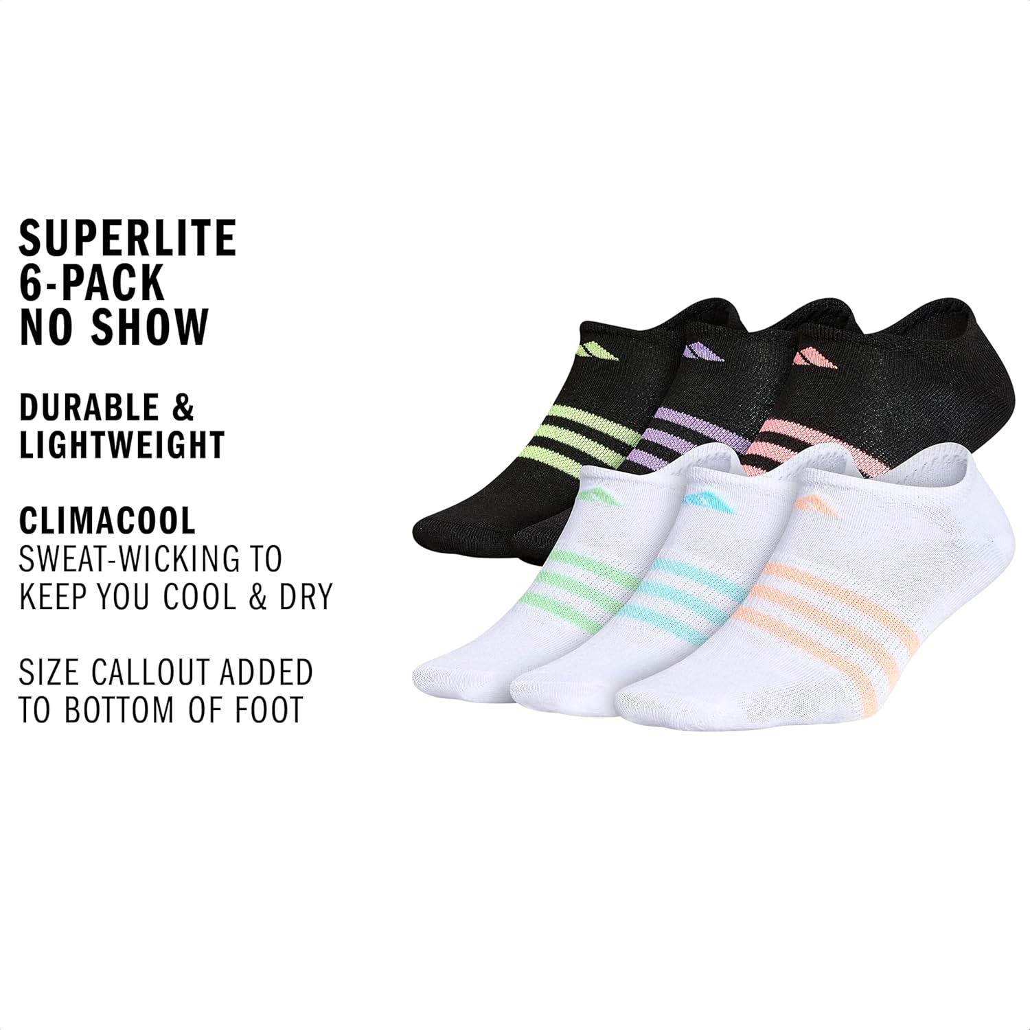 adidas Girl's Superlite 6-Pack No Show DISCONTINUED
