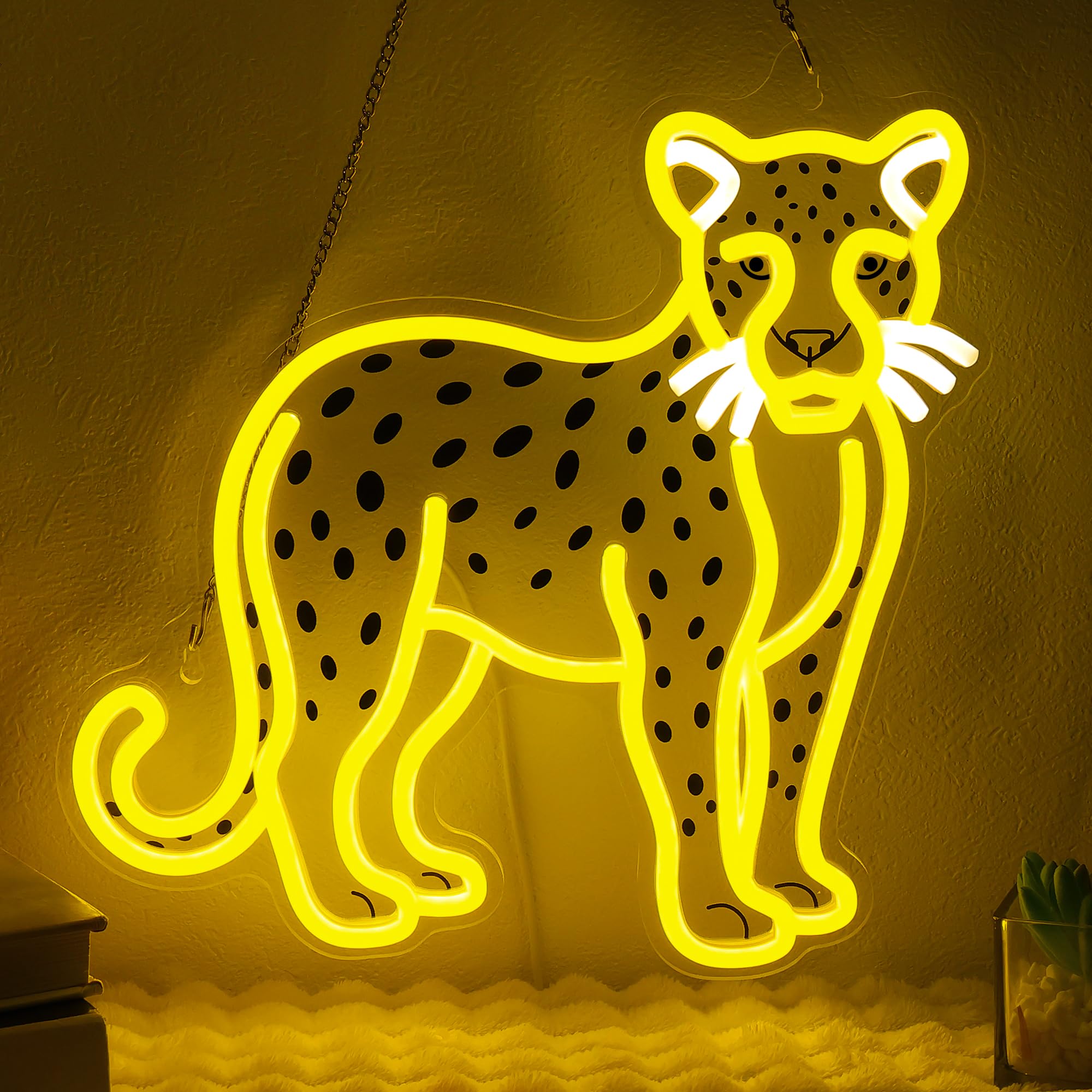 OkiyiD Cheetah Neon Sign, Cheetah Wall Art Decor Gifts with USB Power, Wild Animal Themed Decor for Bedroom, Office, Game Room and Bar, Creates Vibrant Jungle Safari Ambient Lighting