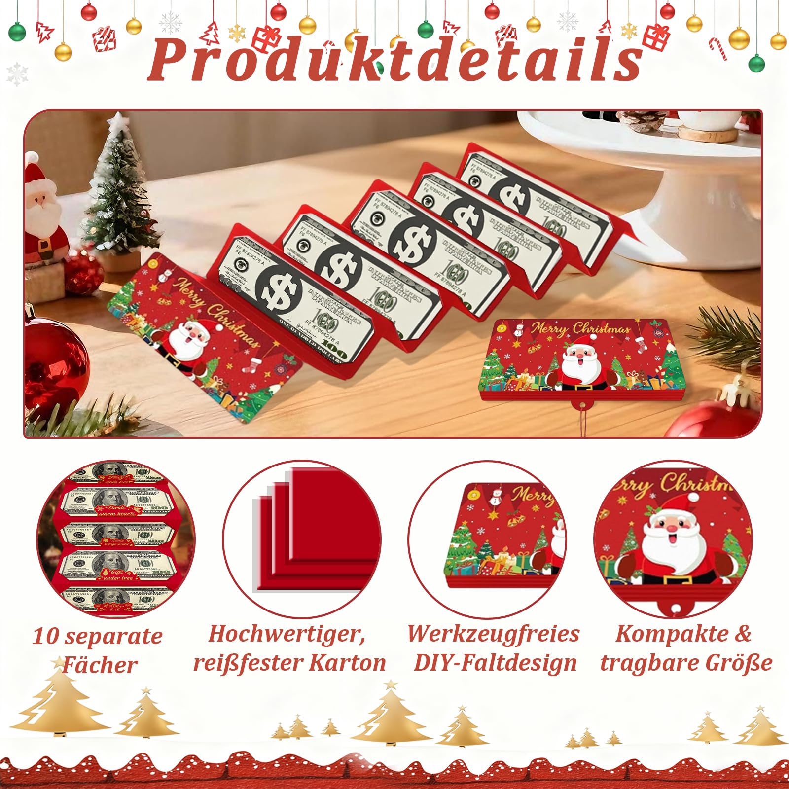 Set de 2 Portatarjetas de Dinero o Regalo para Navidad 2026, Creativos Compartimentos para Regalos de Dinero para Navidad con 10 Ranuras como Sorpresa Especial