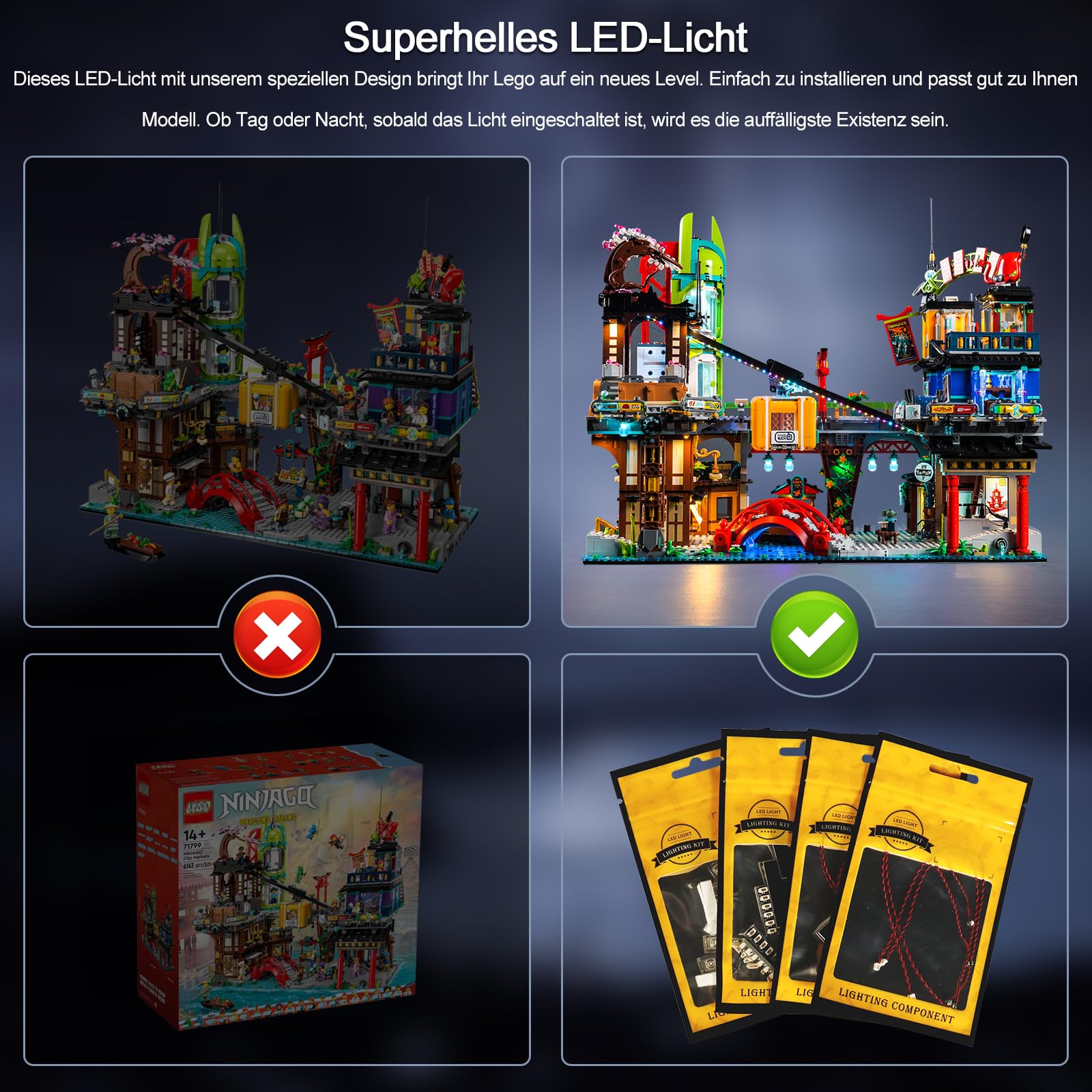 Zdalnie sterowana dekoracja Zestaw oświetleniowy do Lego Ninjago City Markets 71799 Zestaw budowlany (nie Lego), zestaw oświetlenia do Lego Ninjago City Markets, kreatywne zabawki