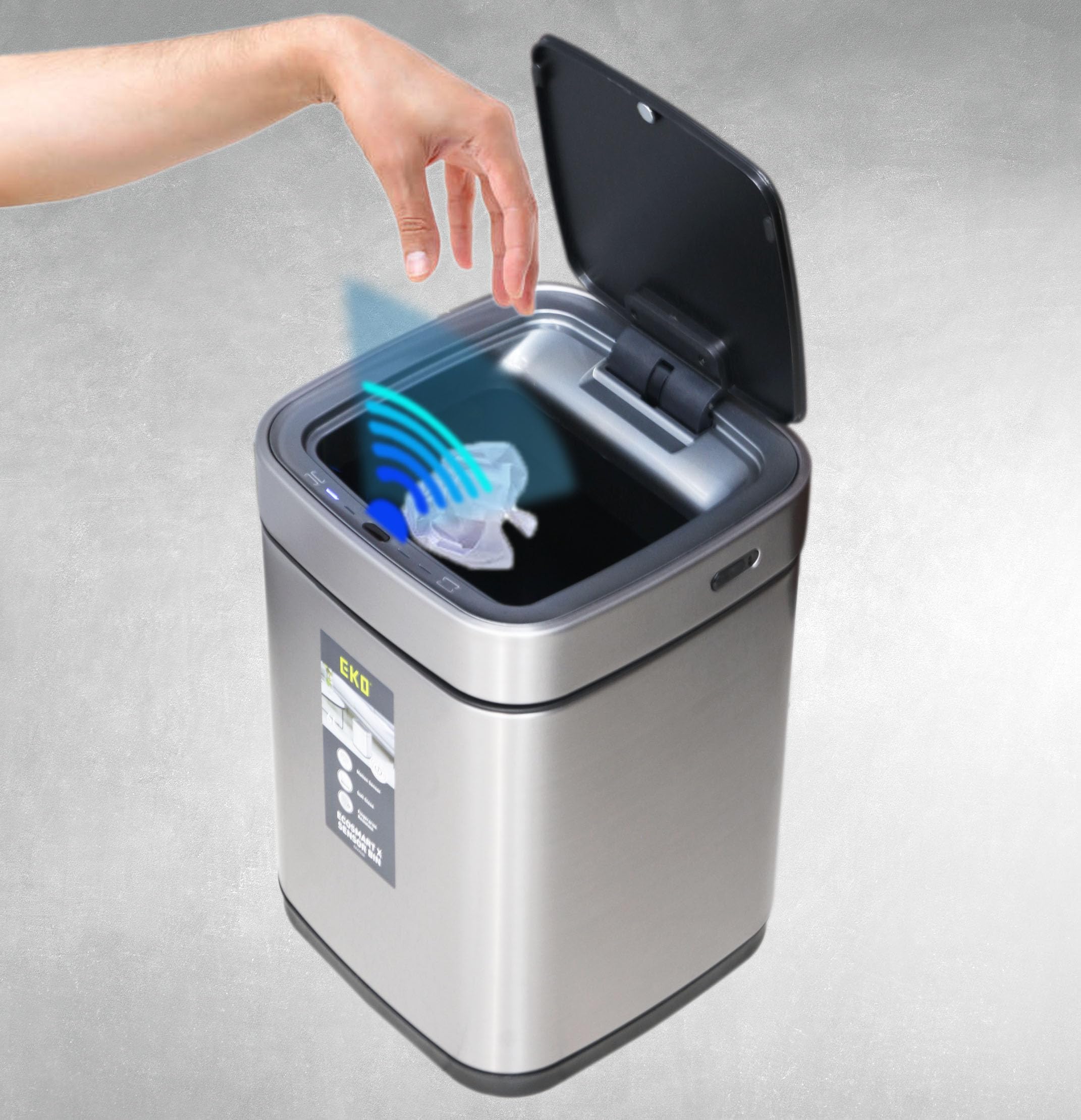EKO Automatic Sensor Bin 6L/9L/15L Kitchen Trash Can Garbage Can Stainless Steel Touch Free Trash Can with Lid Waste Bin for Bathroom Bedroom Office Rechargeable Bin (9L - 2.38 GAL)